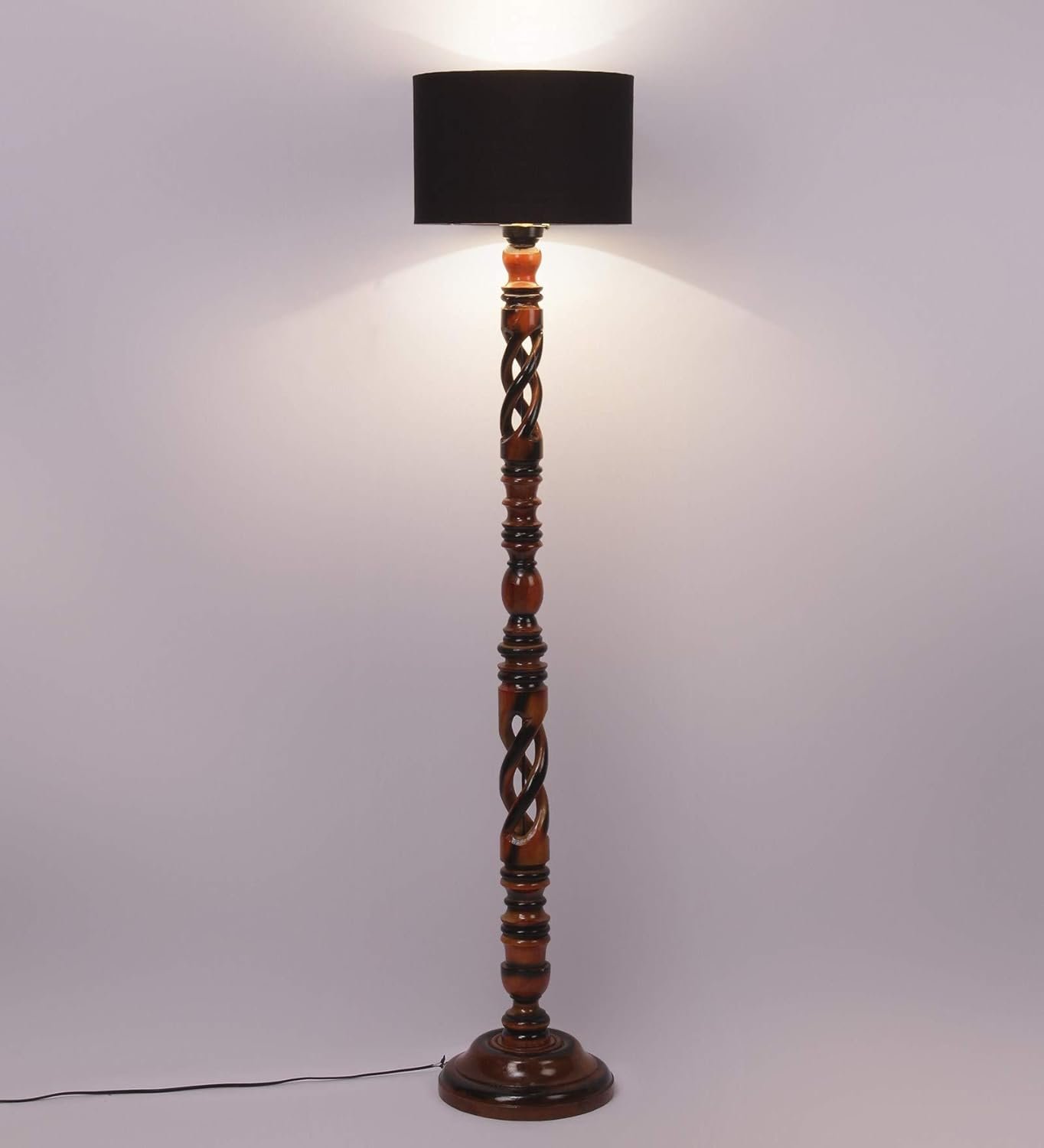 Black Cotton Drum Wooden Floor Lamp -2-(12x56.7inches) -Open Snake