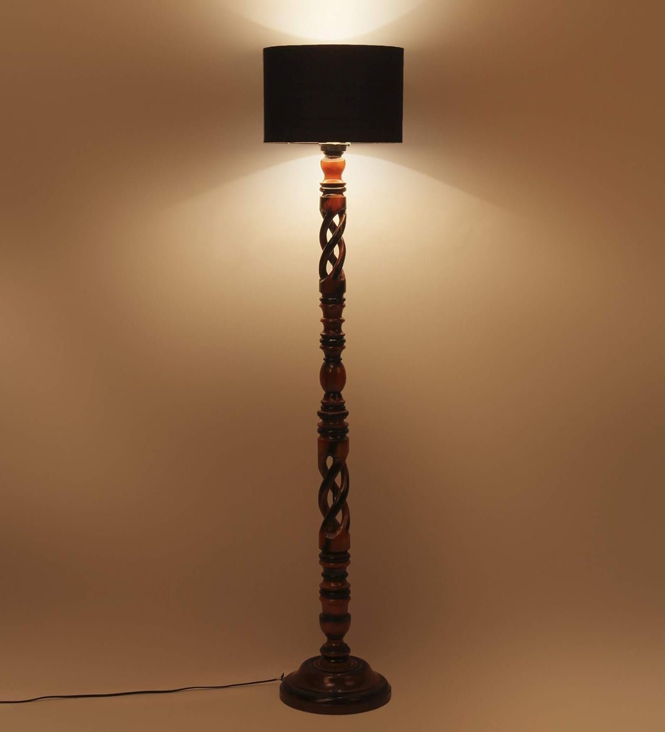 Black Cotton Drum Wooden Floor Lamp -2-(12x56.7inches) -Open Snake
