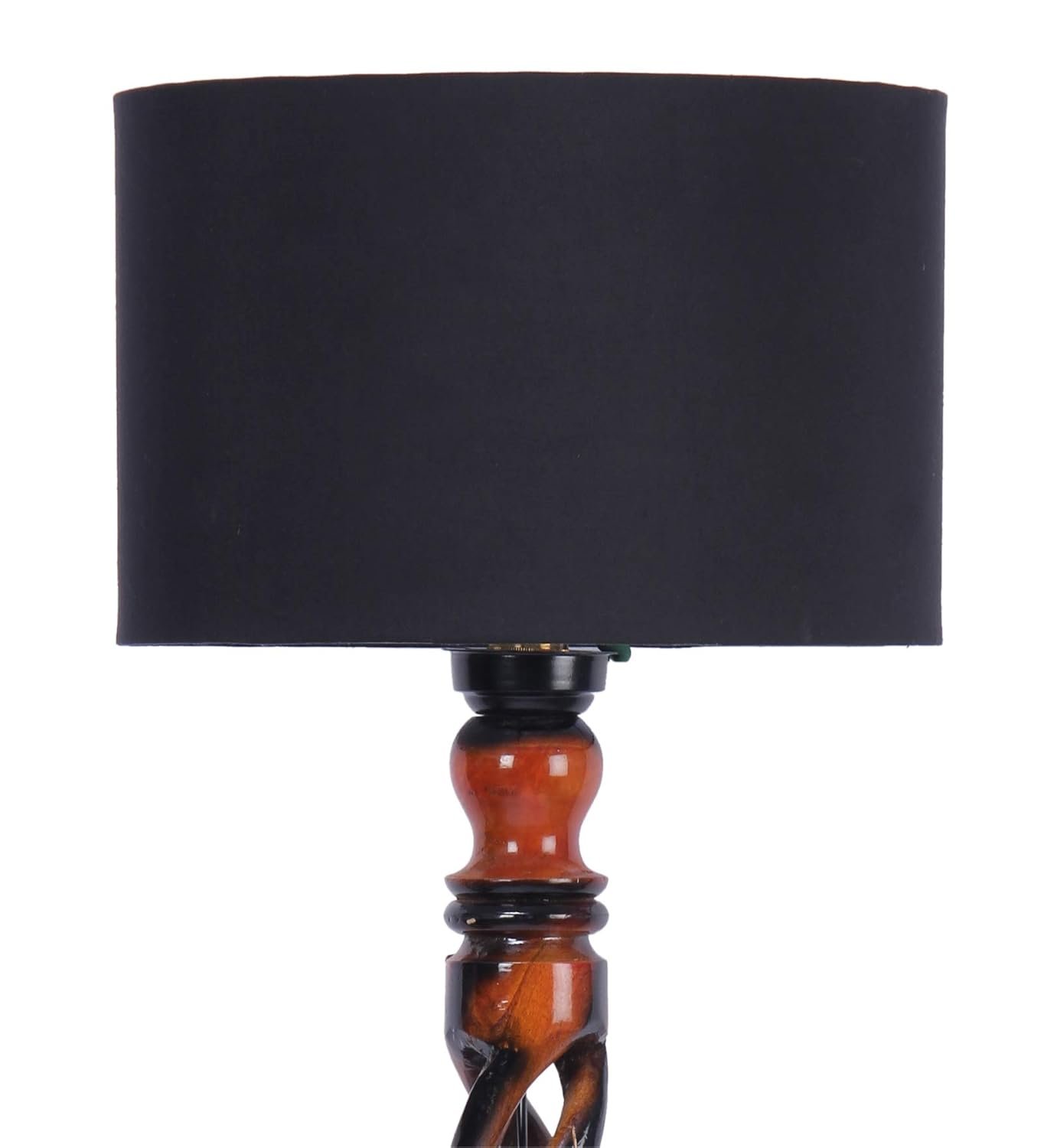 Black Cotton Drum Wooden Floor Lamp -2-(12x56.7inches) -Open Snake