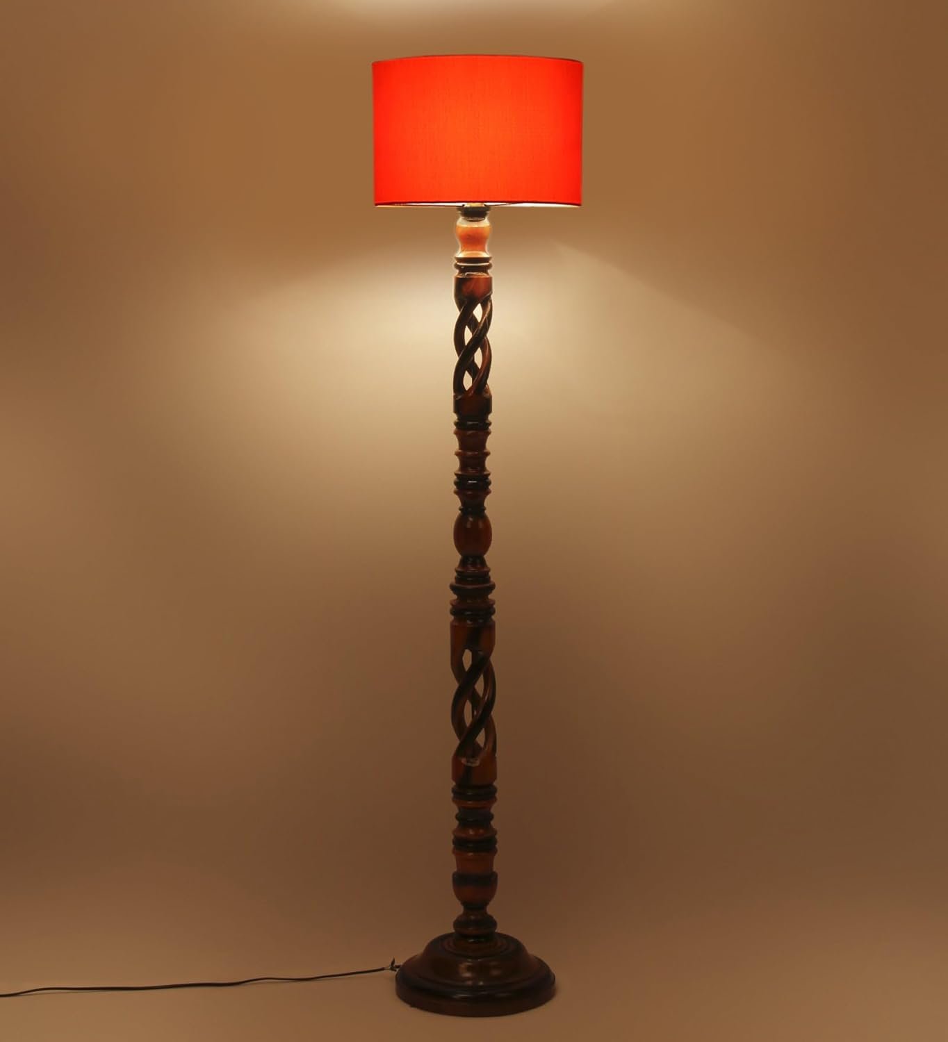 Orange Cotton Drum Wooden Floor Lamp -4-(12x56.7 inches) -Open Snake