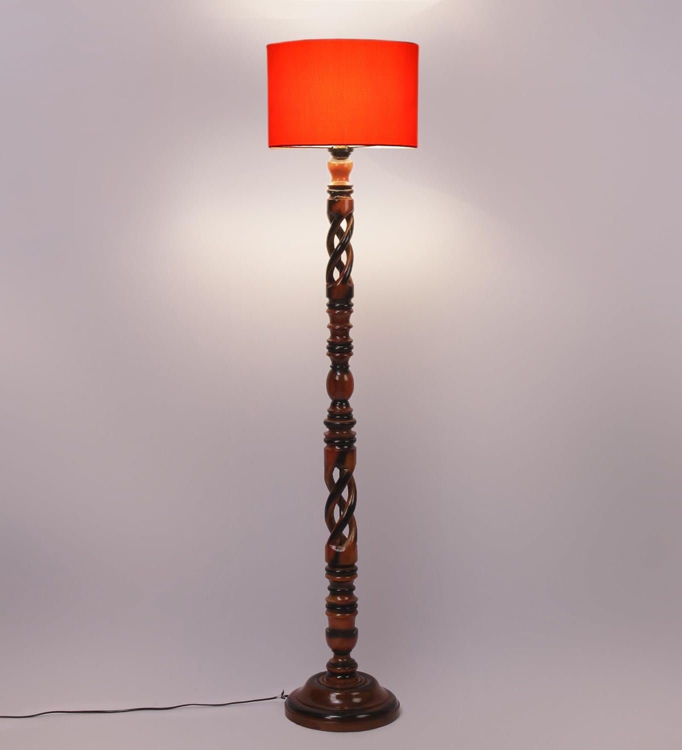 Orange Cotton Drum Wooden Floor Lamp -4-(12x56.7 inches) -Open Snake