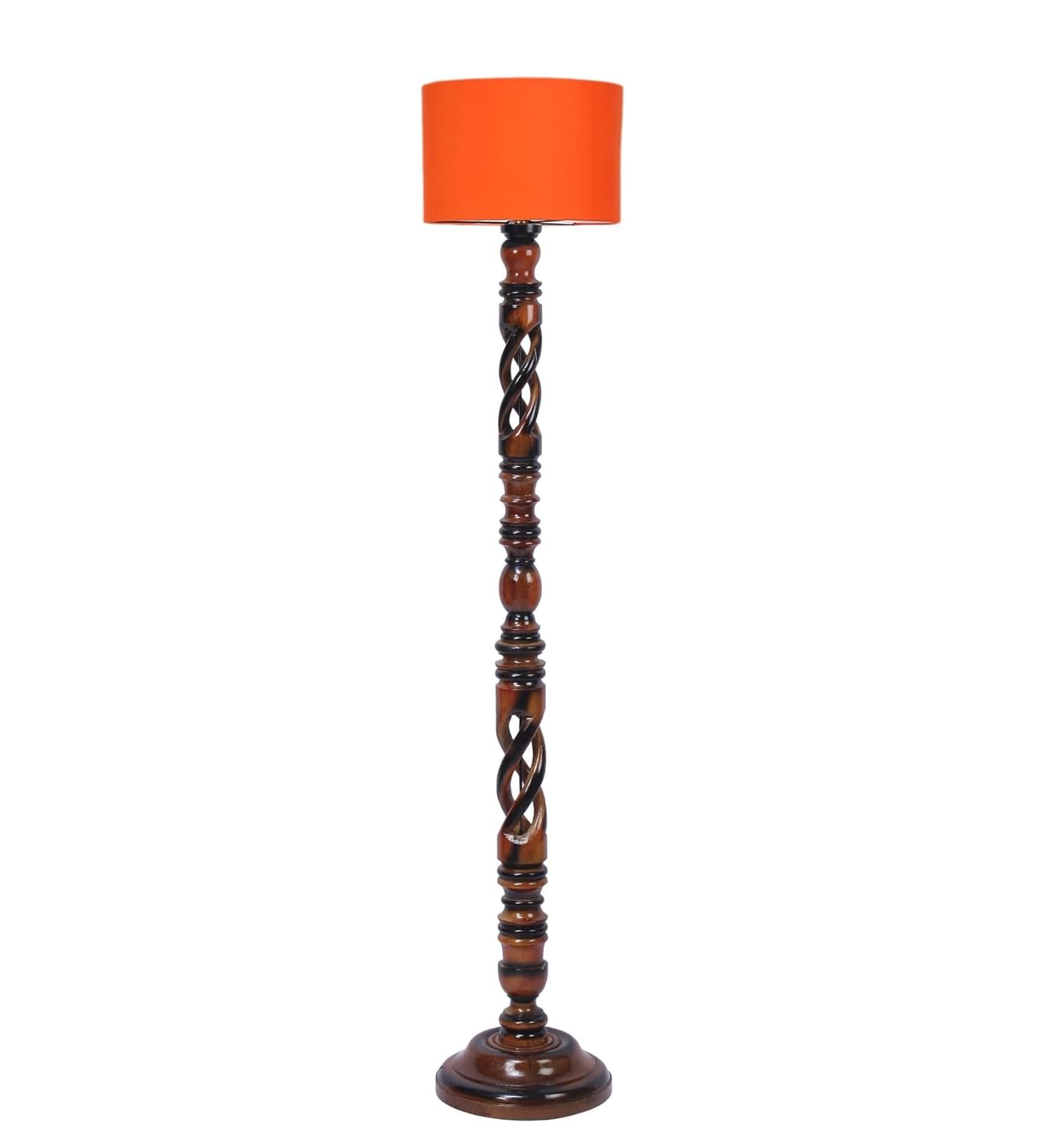Orange Cotton Drum Wooden Floor Lamp -4-(12x56.7 inches) -Open Snake
