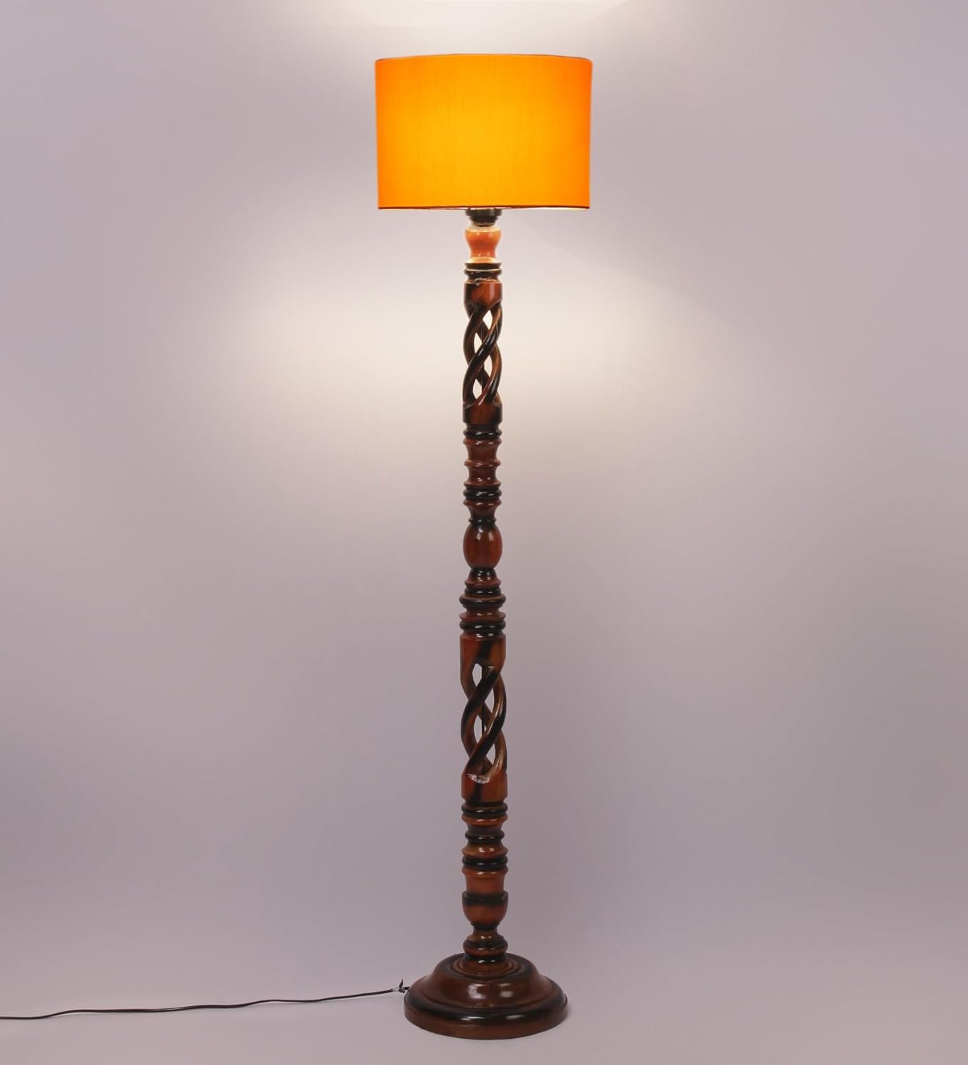 Yellow Cotton Drum Wooden Floor Lamp -5-(12x56 .7inches) -Open Snake
