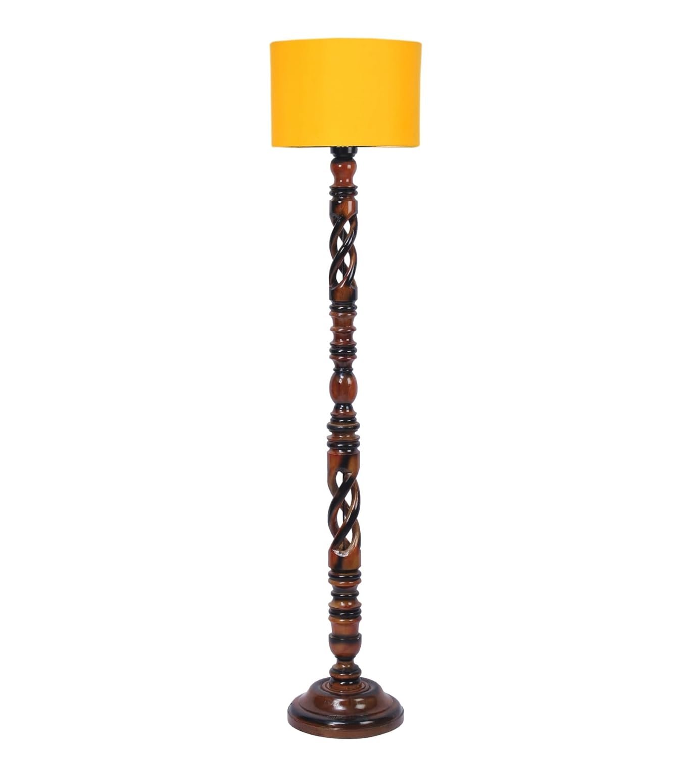 Yellow Cotton Drum Wooden Floor Lamp -5-(12x56 .7inches) -Open Snake