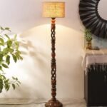 Beige Jute Drum Wooden Floor Lamp -8-(12×56.7inches) -Open Snake