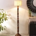 White Jute Drum Wooden Floor Lamp -9-(12×56.7inches) -Open Snake