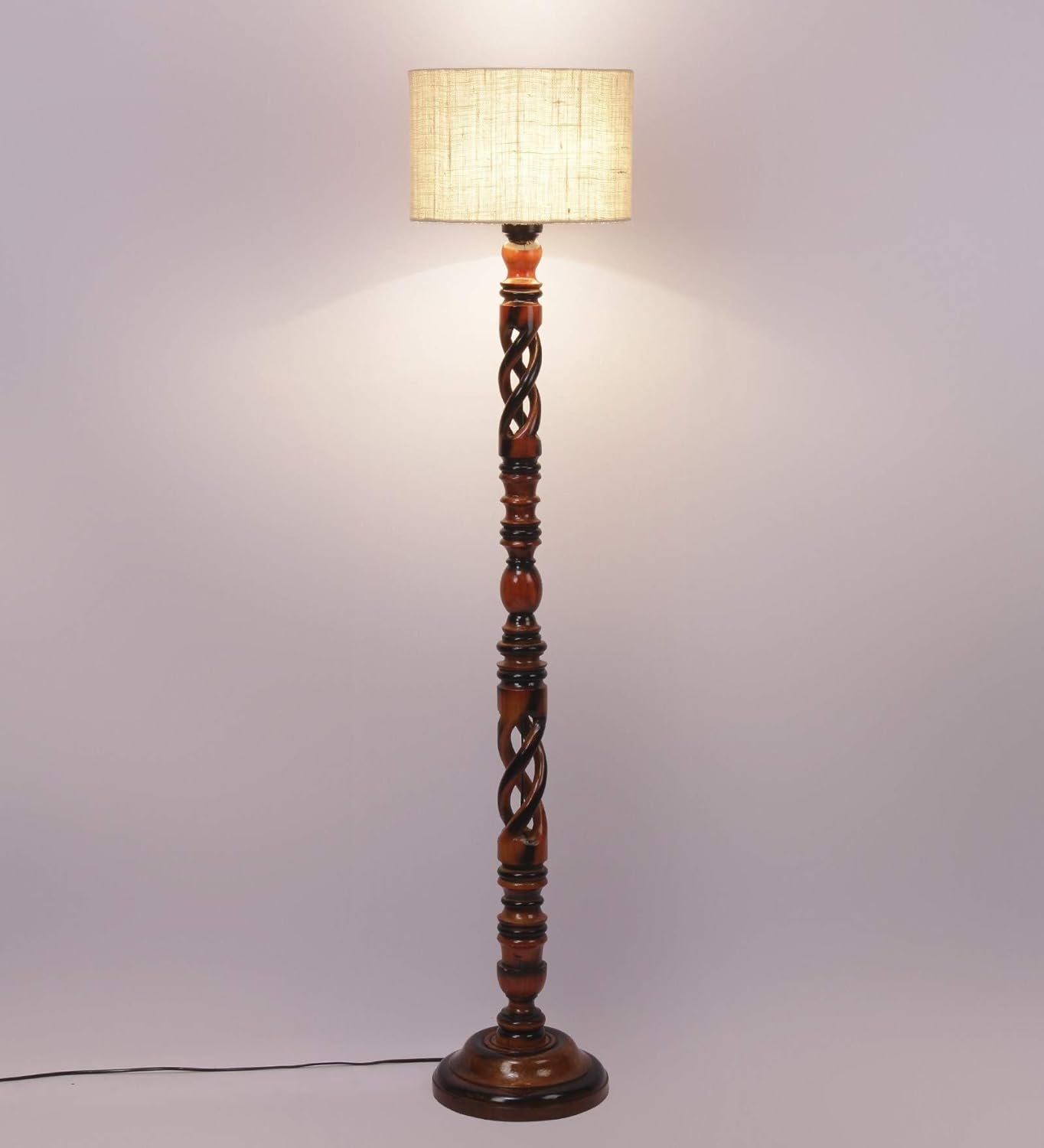 White Jute Drum Wooden Floor Lamp -9-(12x56.7inches) -Open Snake