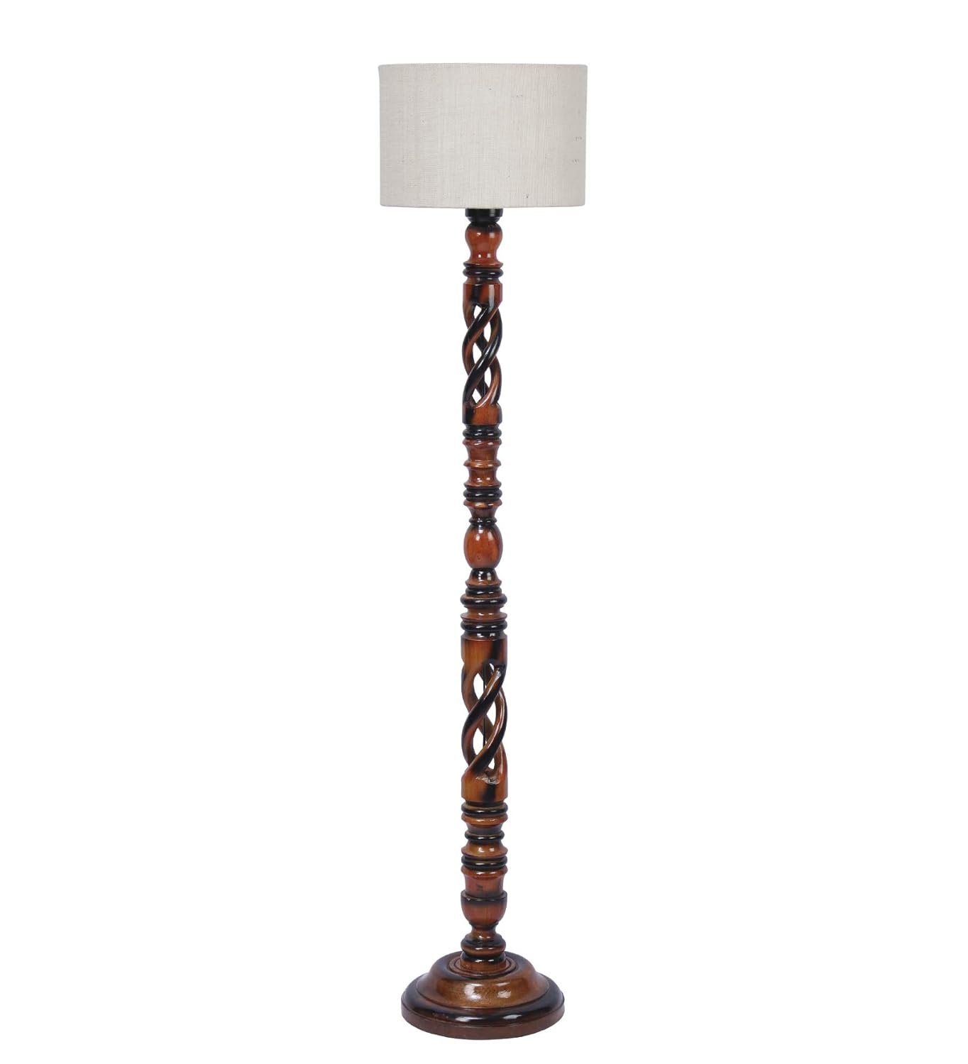 White Jute Drum Wooden Floor Lamp -9-(12x56.7inches) -Open Snake