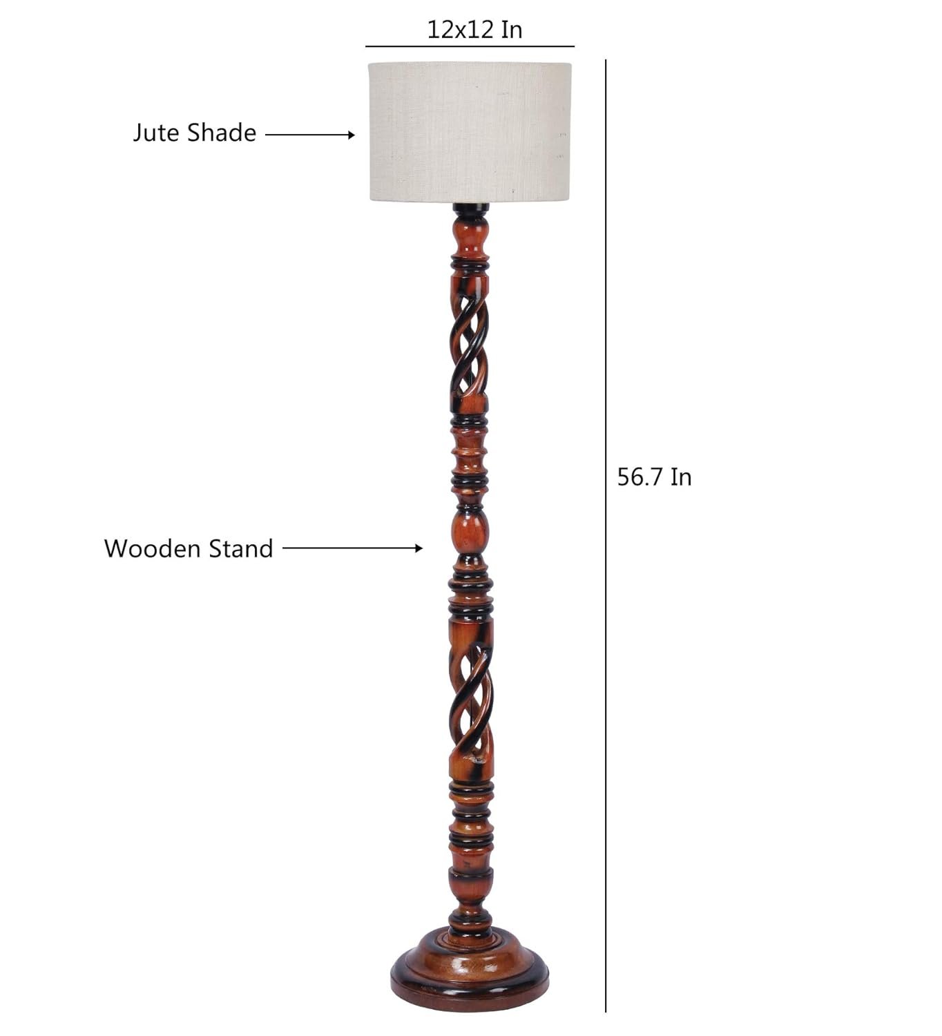 White Jute Drum Wooden Floor Lamp -9-(12x56.7inches) -Open Snake