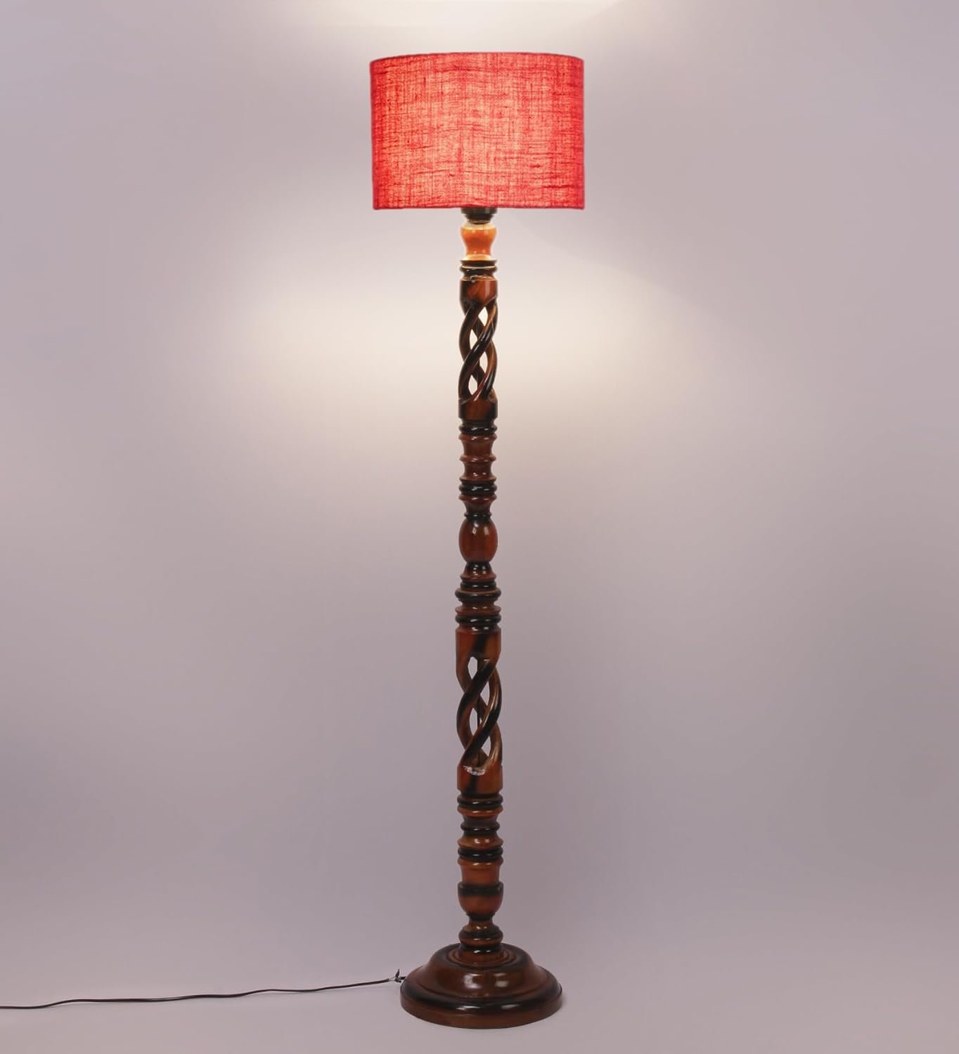 Pink Jute Drum Wooden Floor Lamp -10-(12x56.7inches) -Open Snake