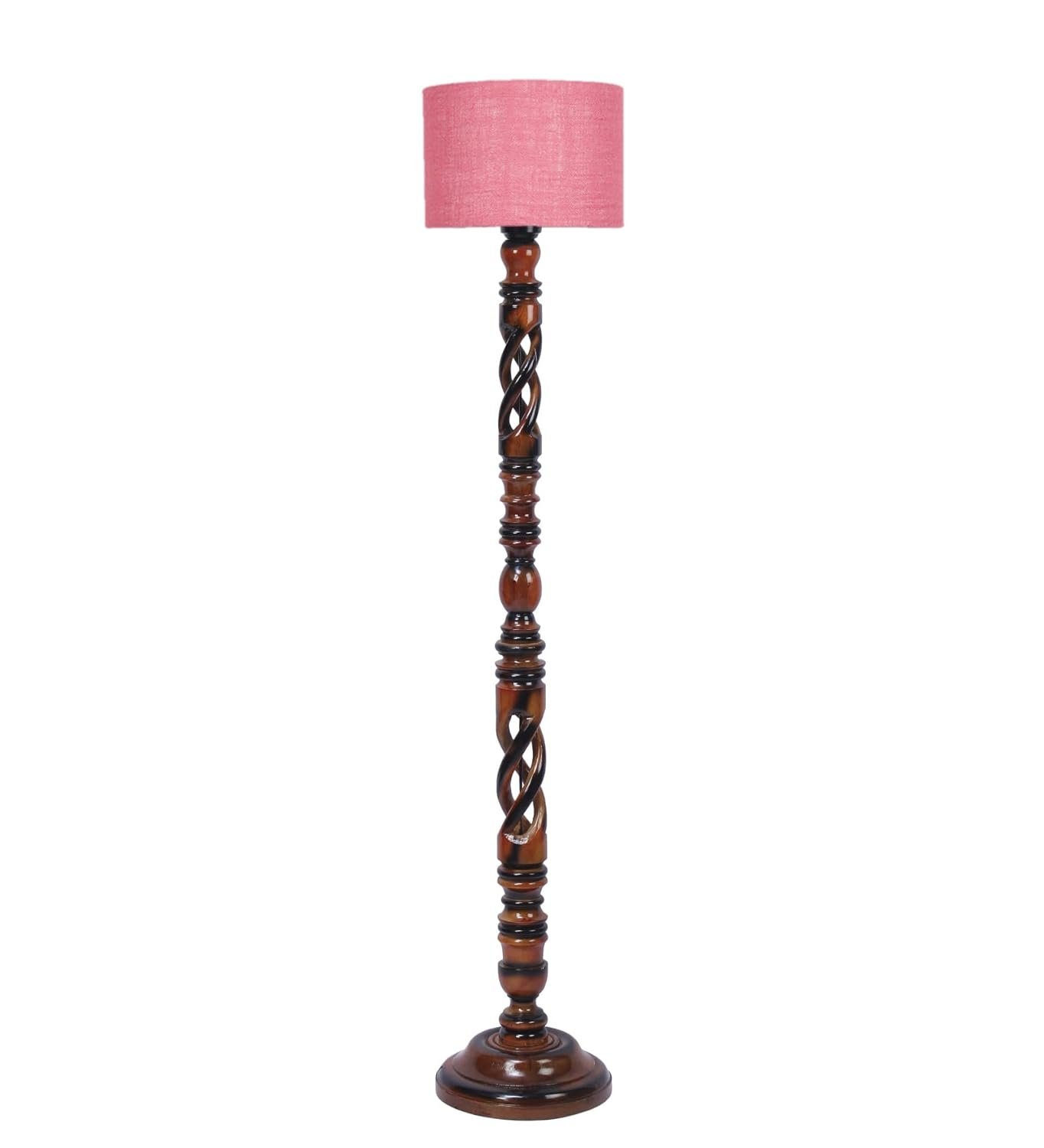Pink Jute Drum Wooden Floor Lamp -10-(12x56.7inches) -Open Snake