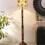 Printed Cotton Drum Wooden Floor Lamp -13-(12×56.7inches) -Open Snake