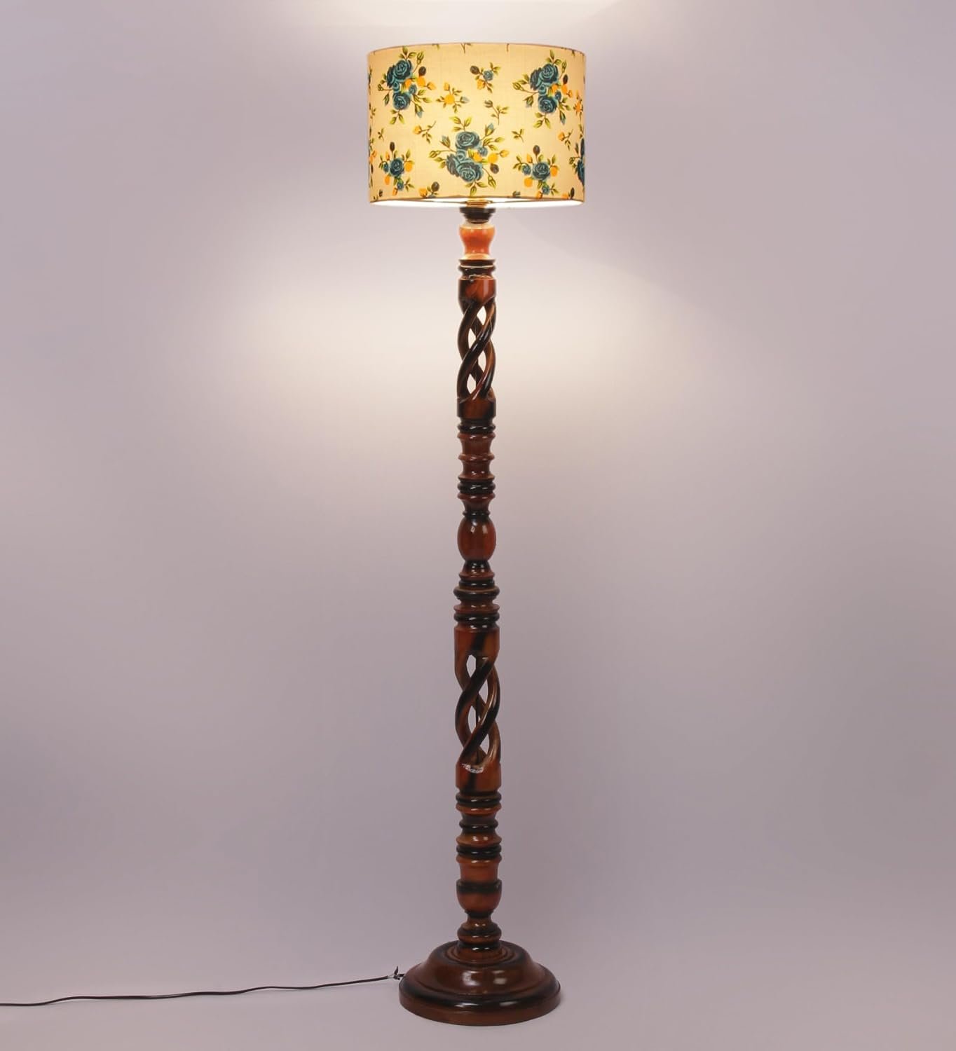 Printed Cotton Drum Wooden Floor Lamp -13-(12x56.7inches) -Open Snake