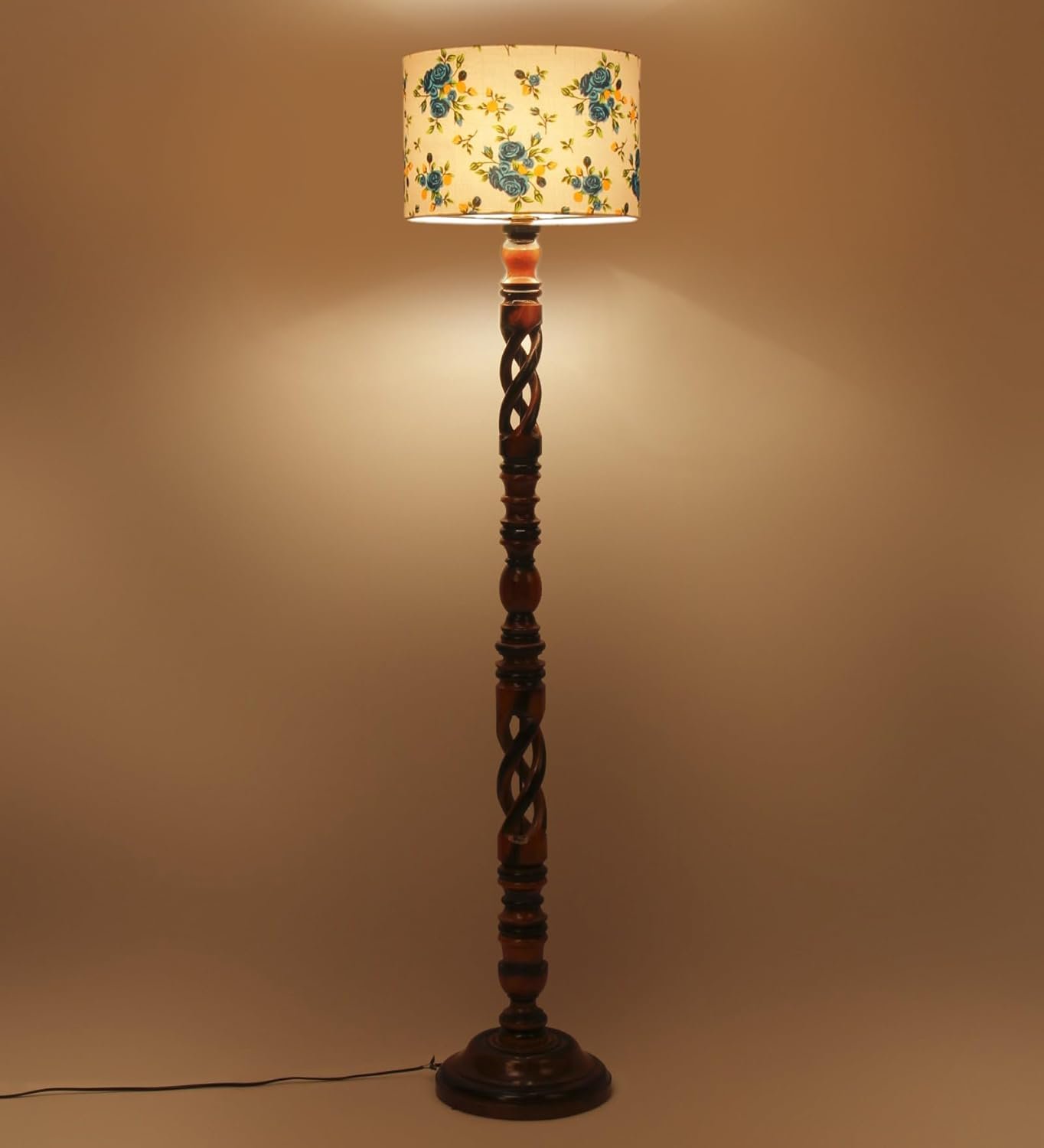 Printed Cotton Drum Wooden Floor Lamp -13-(12x56.7inches) -Open Snake