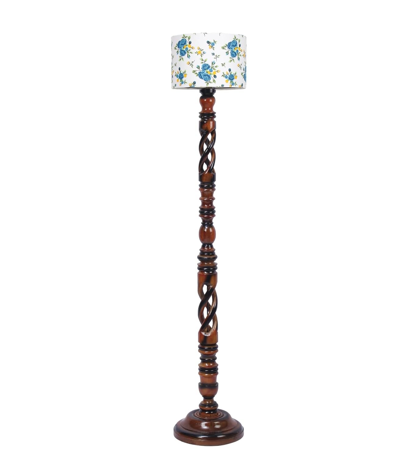 Printed Cotton Drum Wooden Floor Lamp -13-(12x56.7inches) -Open Snake