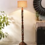 Printed Cotton Drum Wooden Floor Lamp -15 (12×56.7inches) -Open Snake