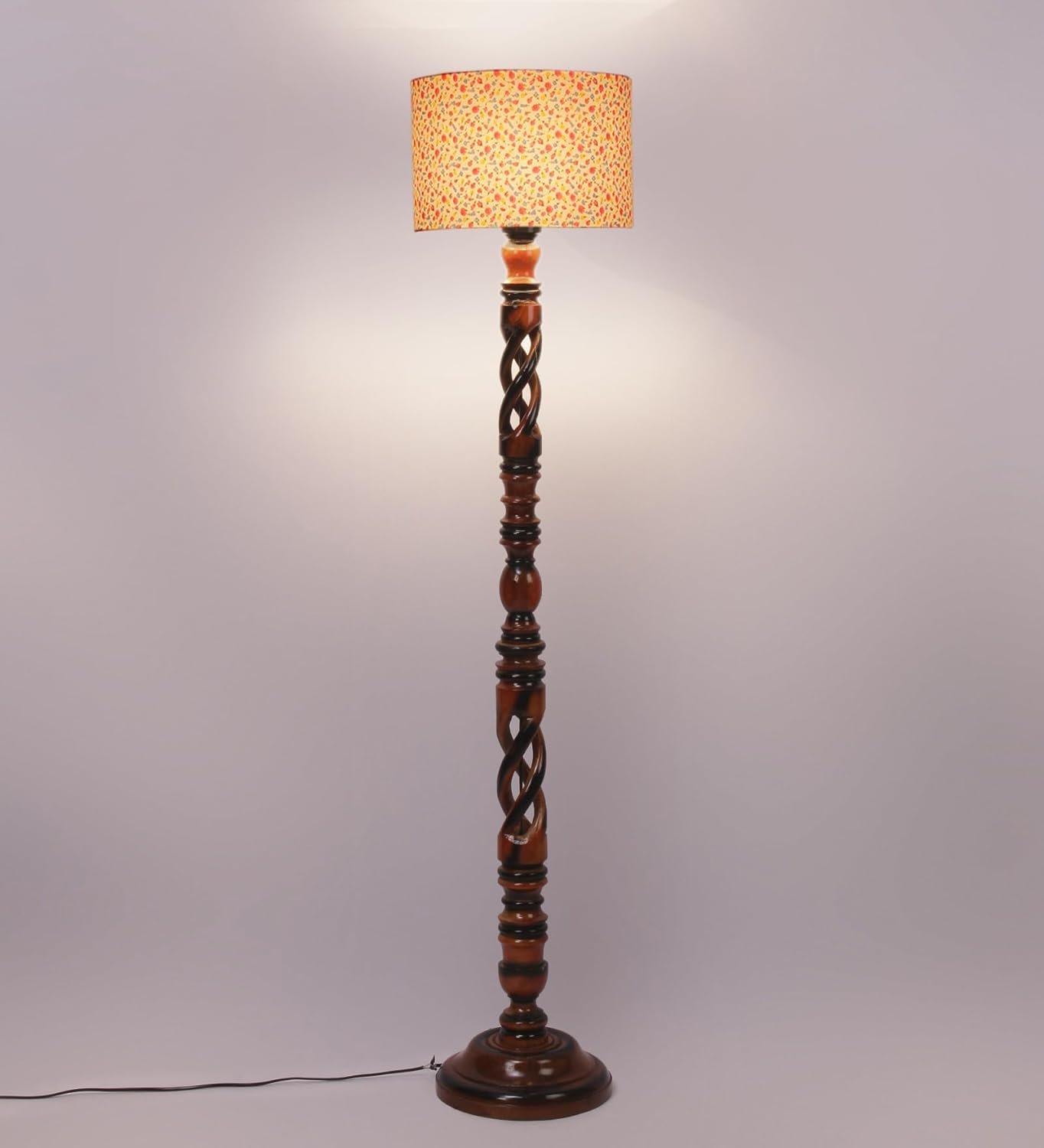 Printed Cotton Drum Wooden Floor Lamp -15 (12x56.7inches) -Open Snake