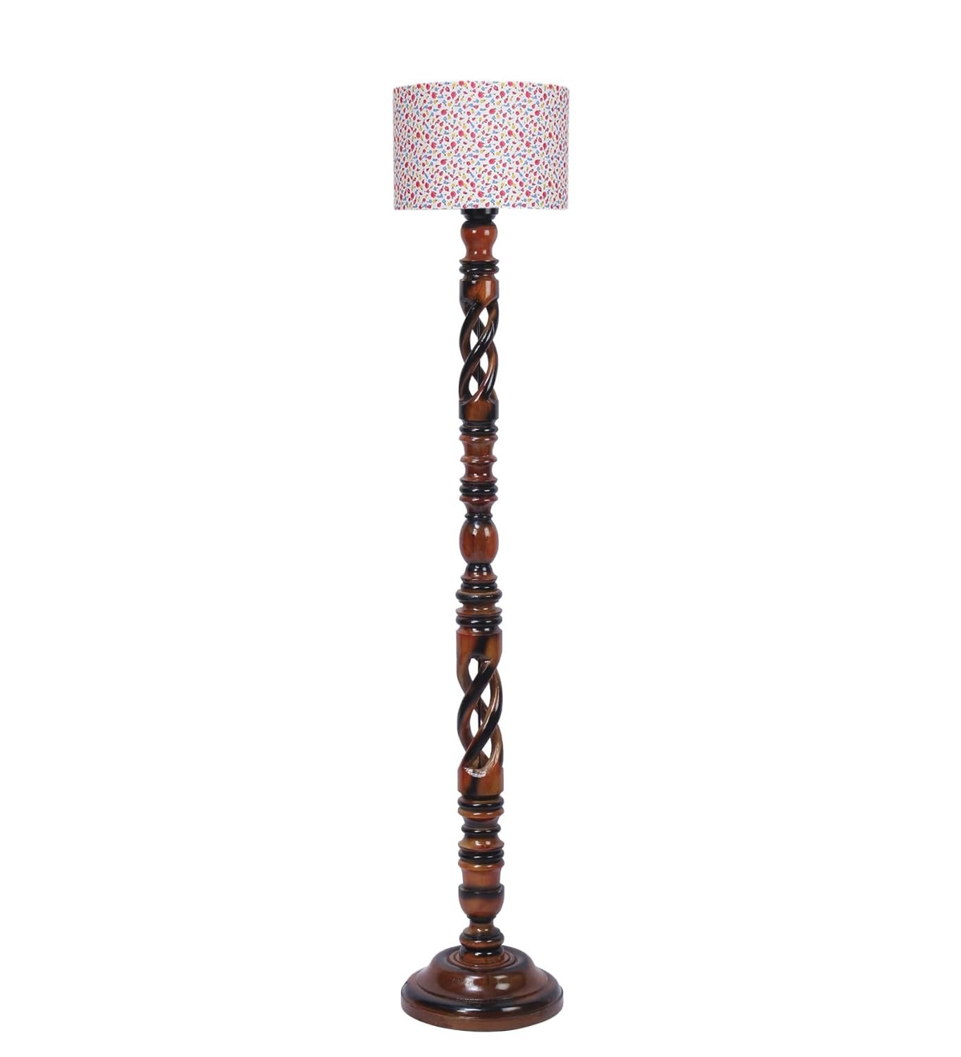 Printed Cotton Drum Wooden Floor Lamp -15 (12x56.7inches) -Open Snake
