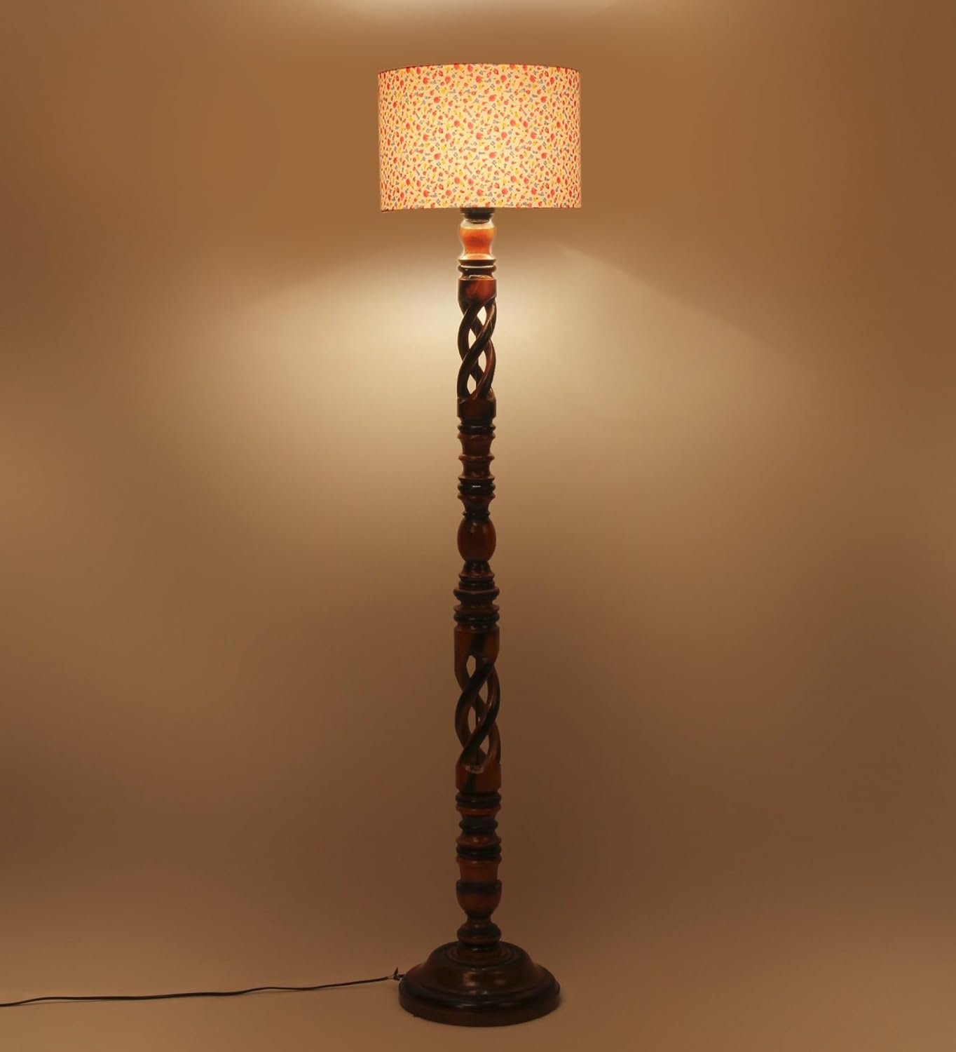 Printed Cotton Drum Wooden Floor Lamp -15 (12x56.7inches) -Open Snake