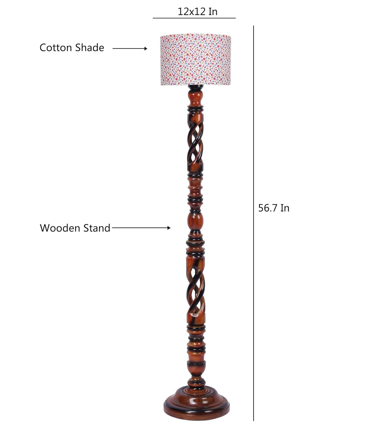 Printed Cotton Drum Wooden Floor Lamp -15 (12x56.7inches) -Open Snake