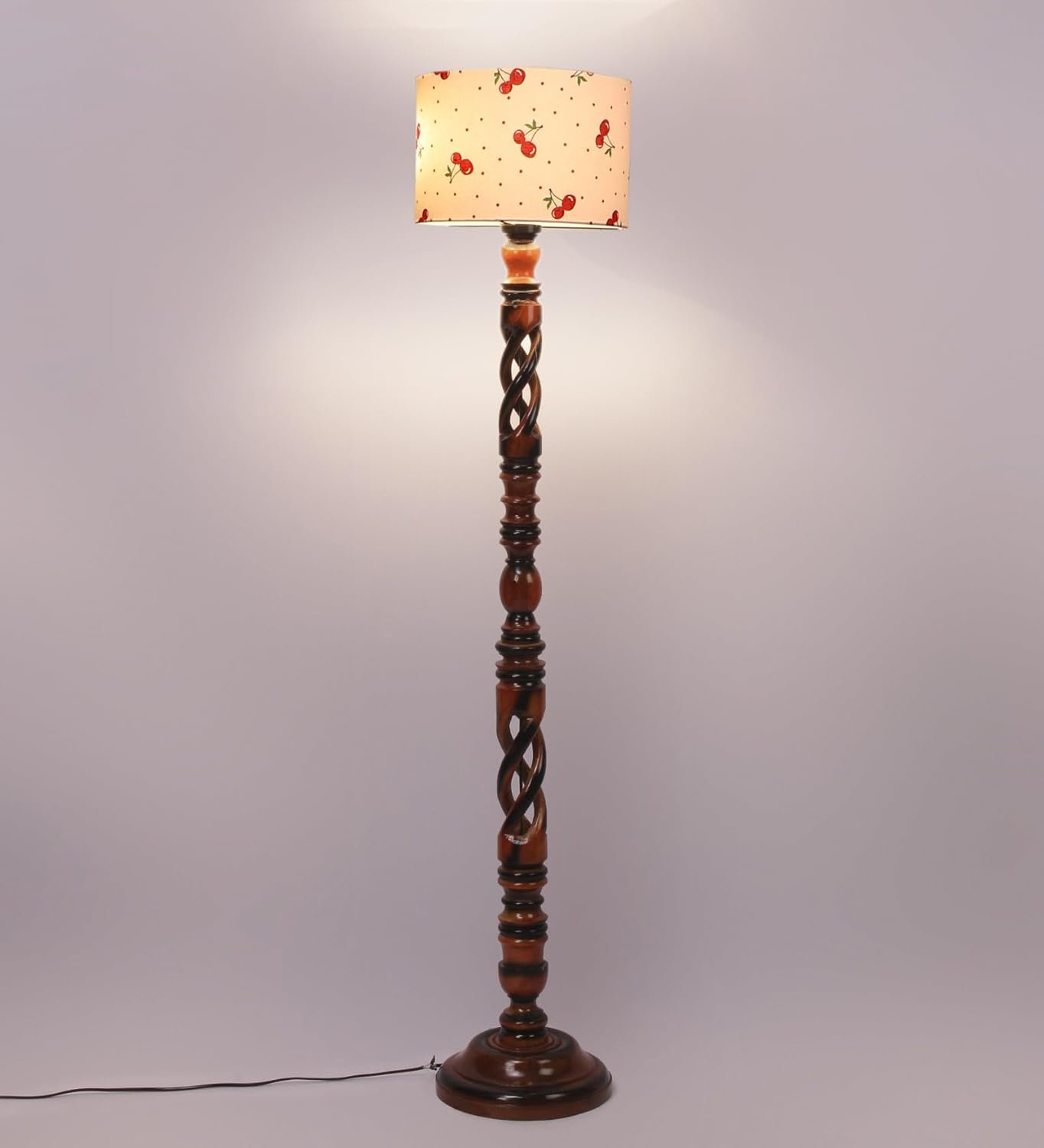 Printed Cotton Drum Wooden Floor Lamp -17 (12x56.7inches) -Open Snake