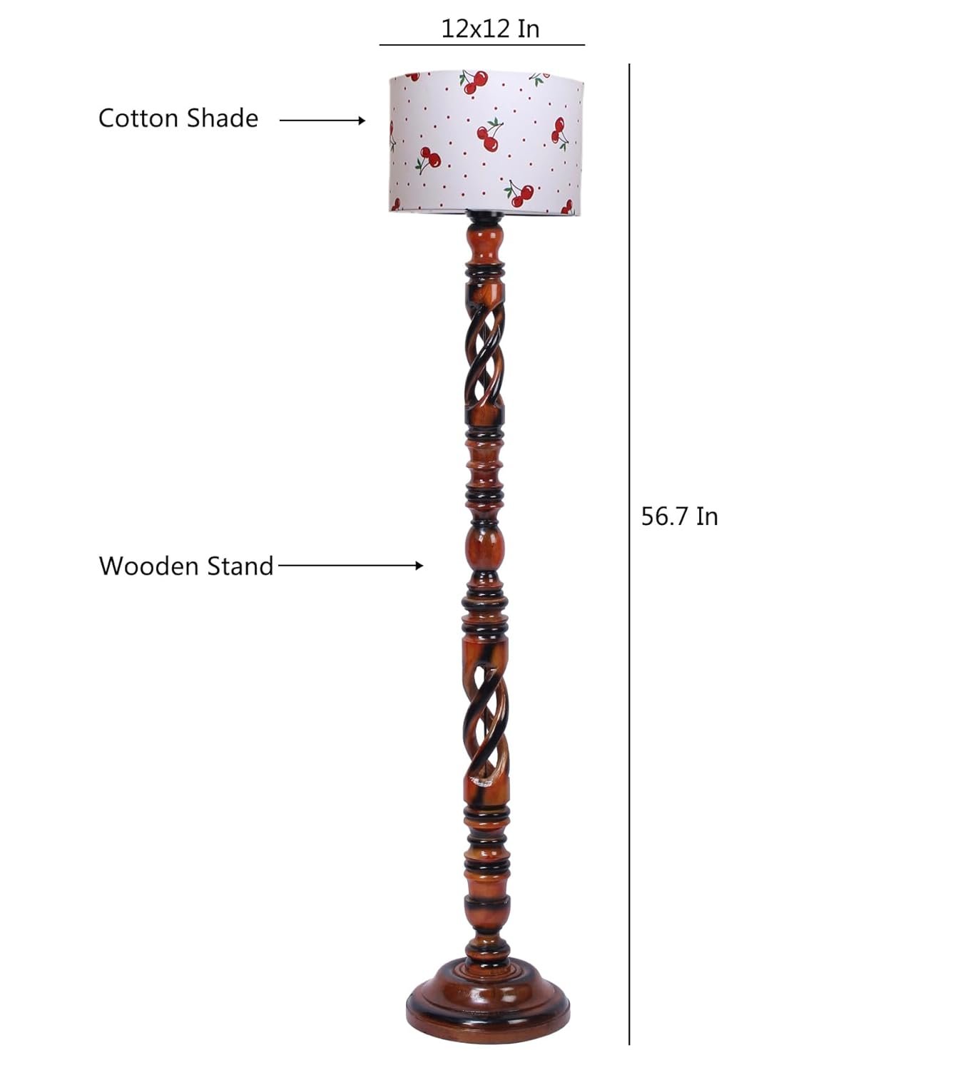 Printed Cotton Drum Wooden Floor Lamp -17 (12x56.7inches) -Open Snake