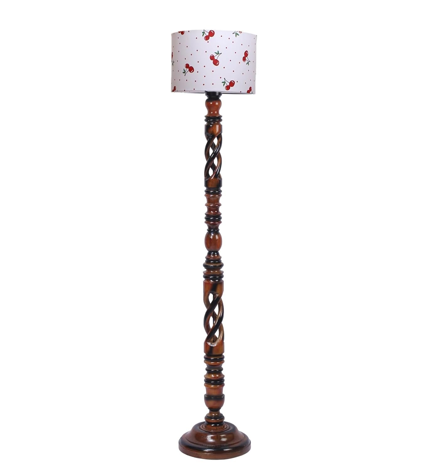 Printed Cotton Drum Wooden Floor Lamp -17 (12x56.7inches) -Open Snake