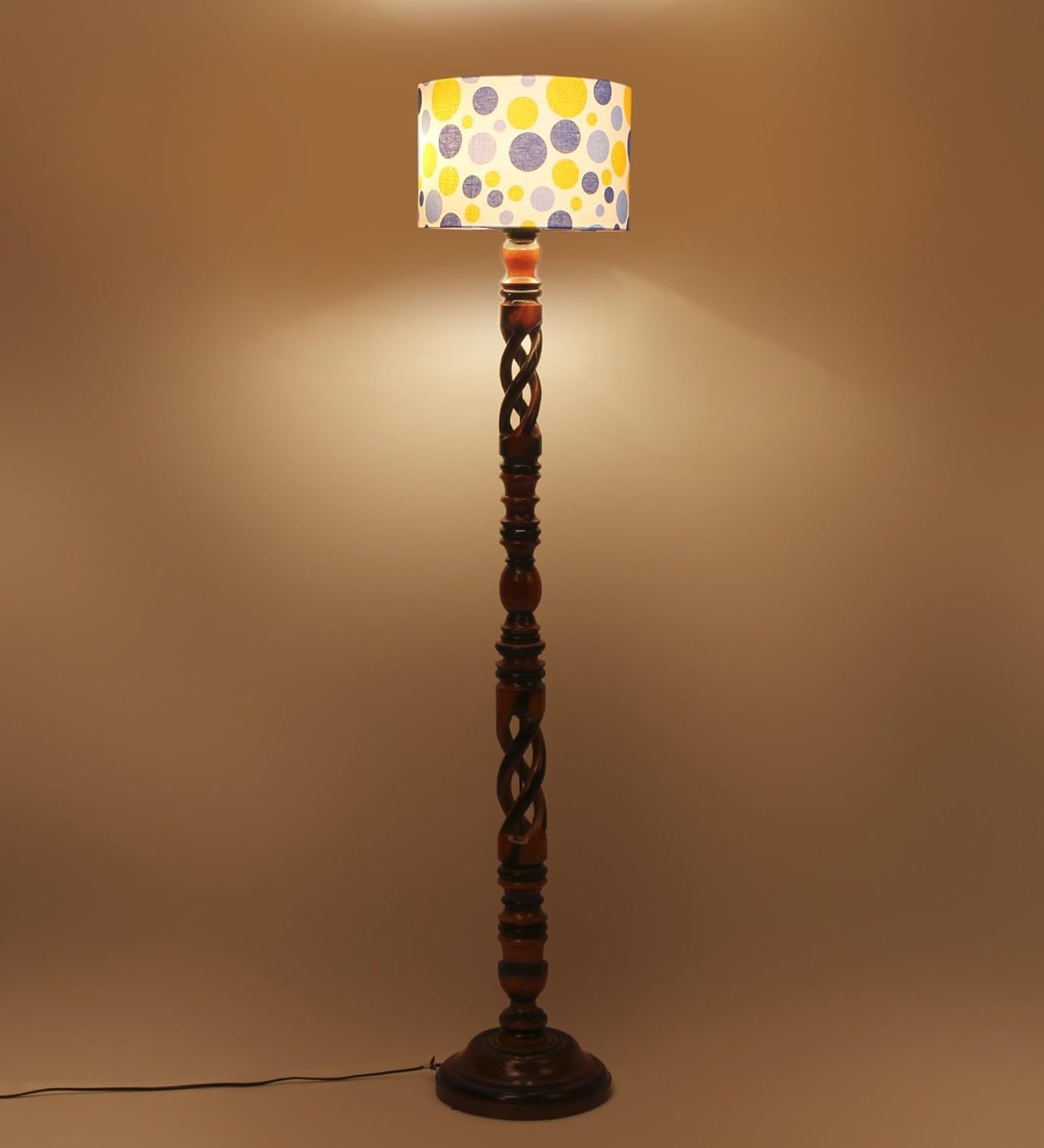 Printed Cotton Drum Wooden Floor Lamp -19 (12x56.7inches) -Open Snake