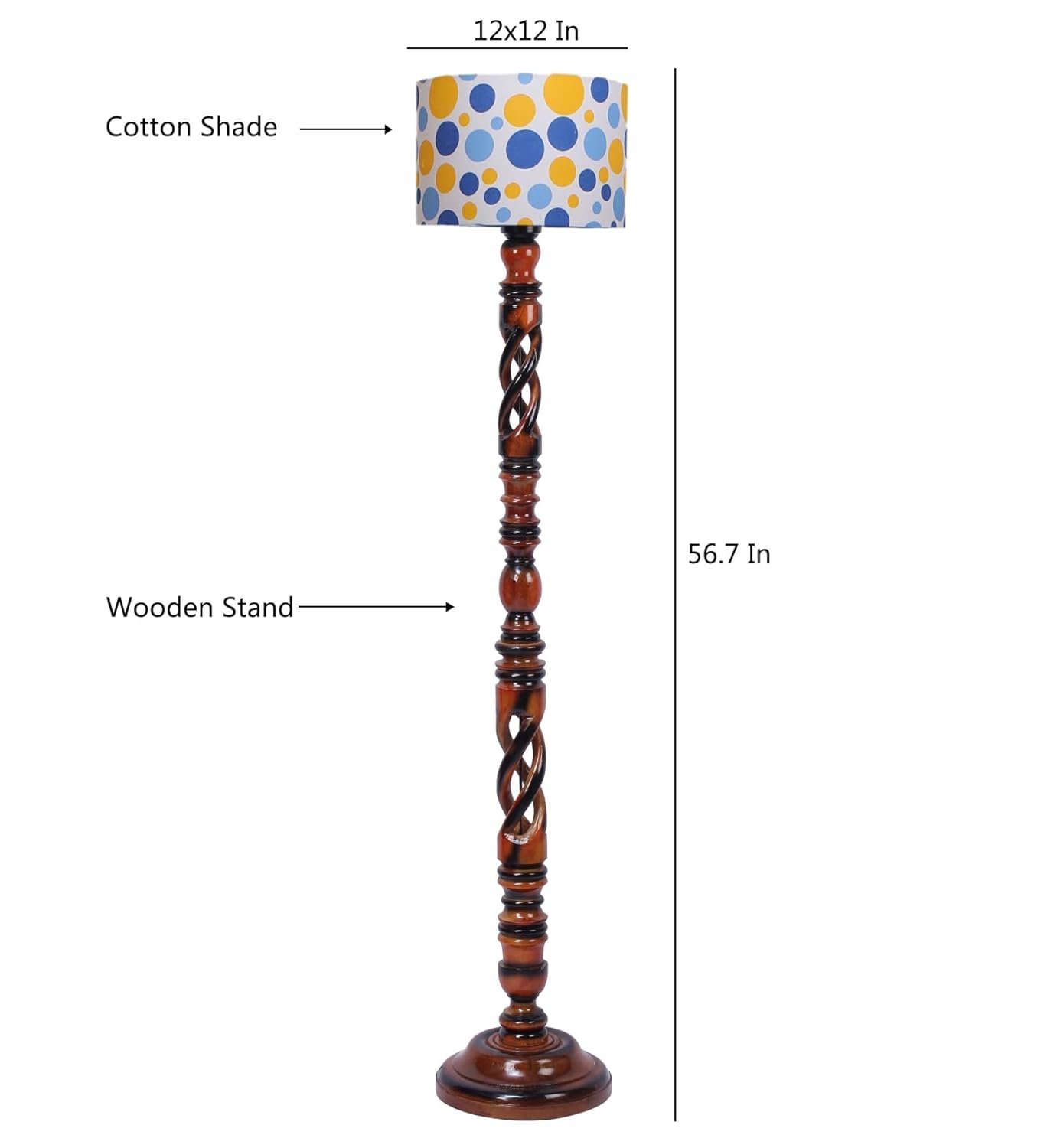 Printed Cotton Drum Wooden Floor Lamp -19 (12x56.7inches) -Open Snake