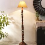 Off-White Cotton Conical Wooden Floor Lamp -20(14×55.75inches) -Open Snake