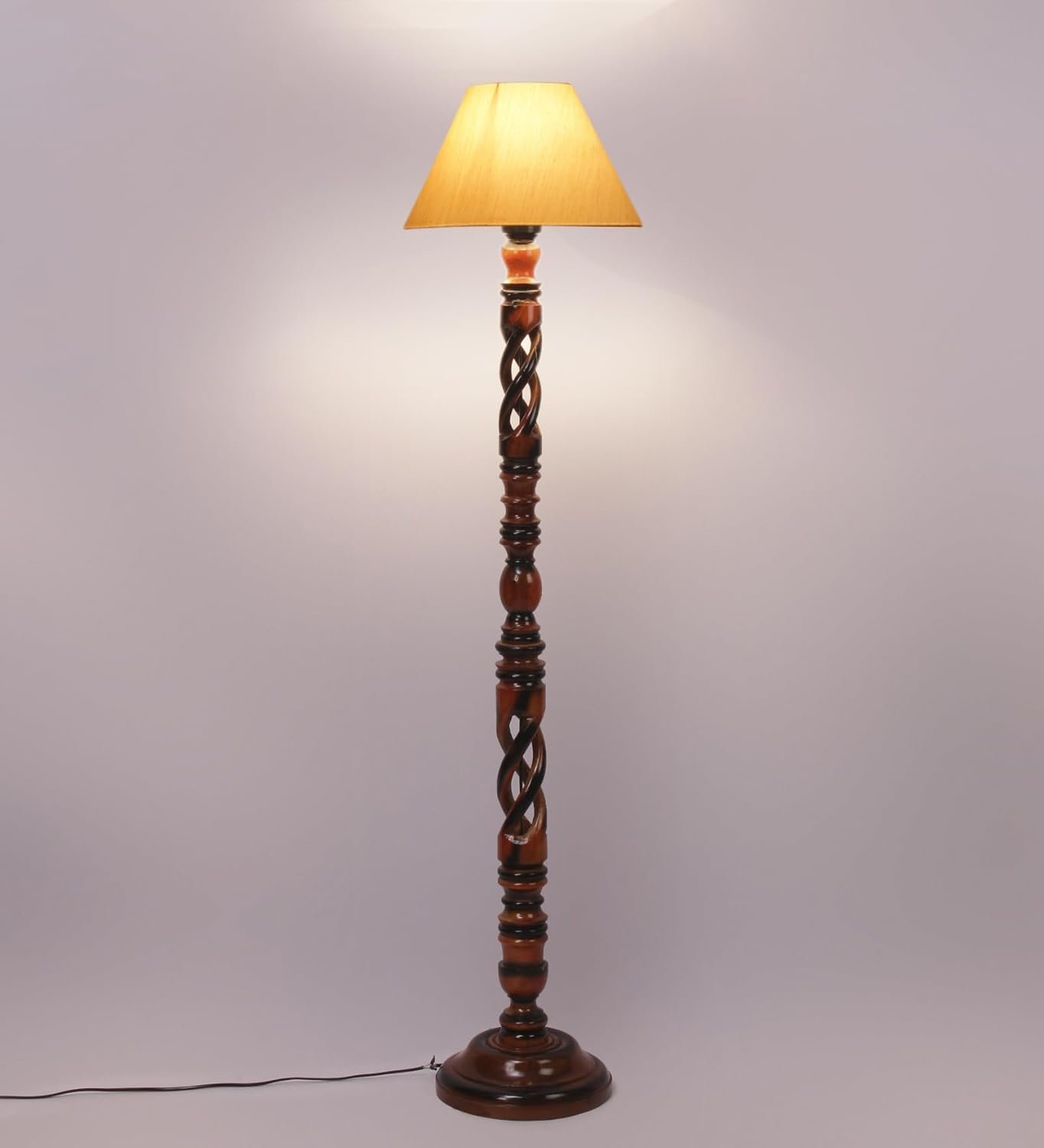 Off-White Cotton Conical Wooden Floor Lamp -20(14x55.75inches) -Open Snake