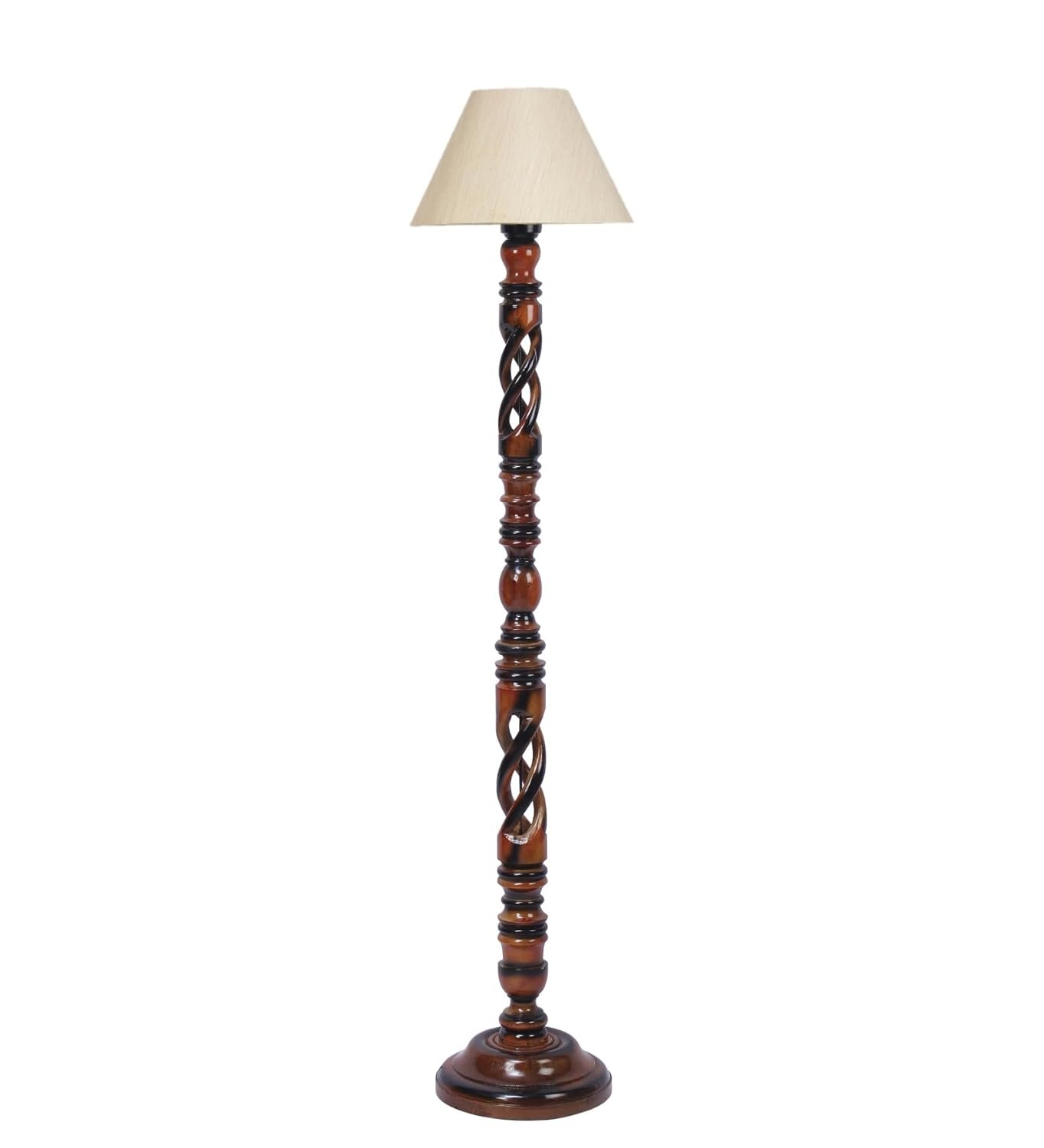 Off-White Cotton Conical Wooden Floor Lamp -20(14x55.75inches) -Open Snake