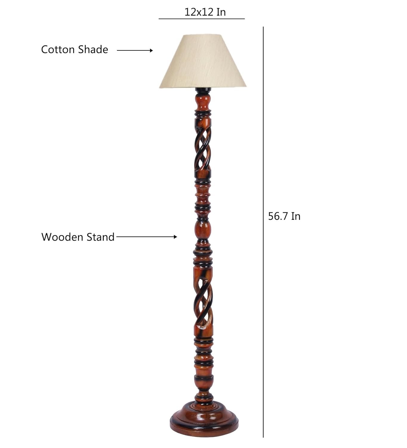 Off-White Cotton Conical Wooden Floor Lamp -20(14x55.75inches) -Open Snake
