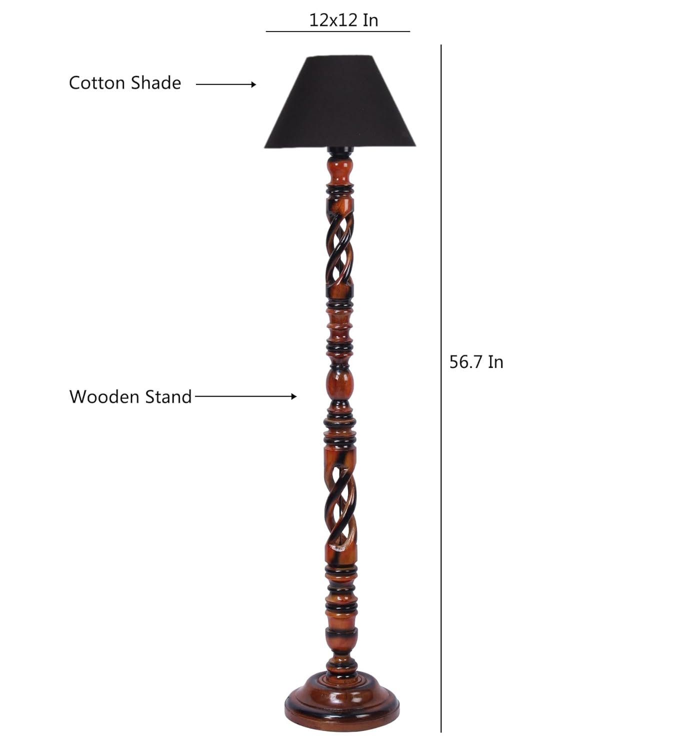 Black Cotton Conical Wooden Floor Lamp -21 (14x55.75inches) -Open Snake