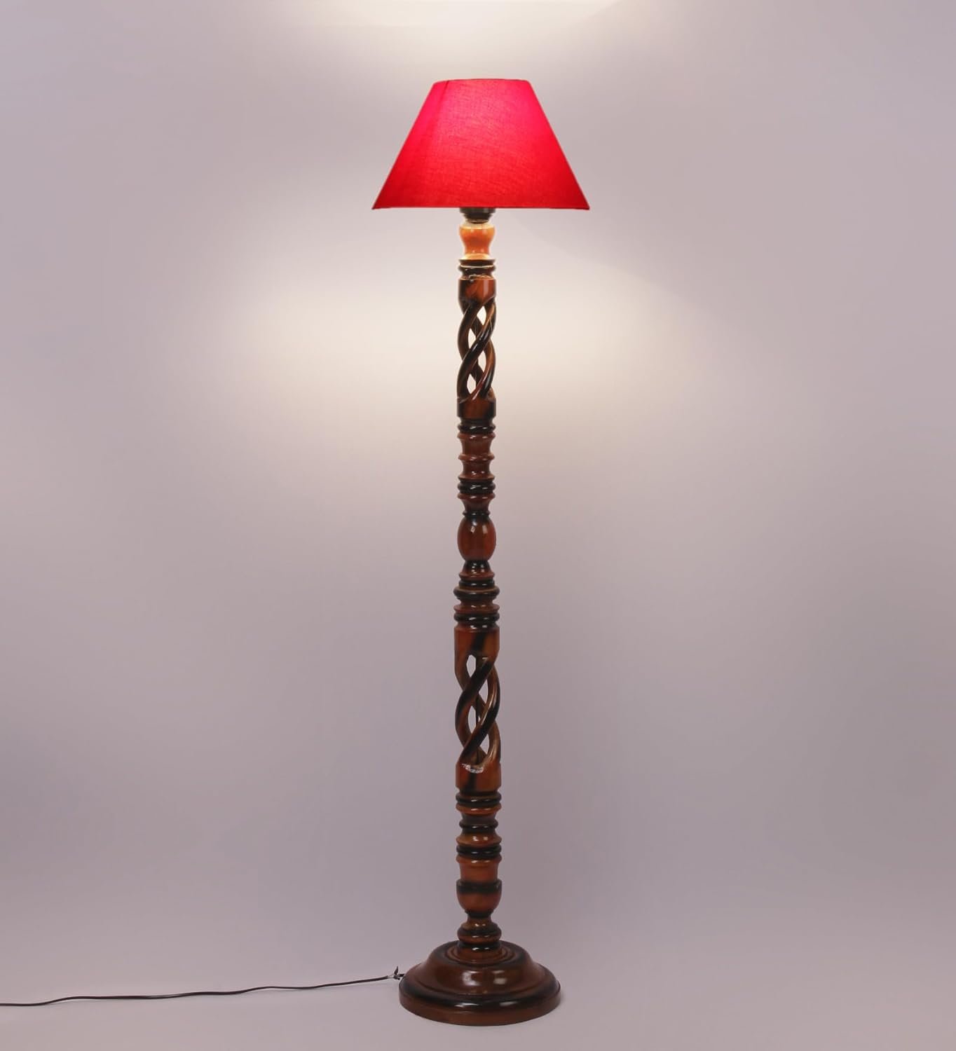 Red Cotton Conical Wooden Floor Lamp -22-(14x55.75inches) -Open Snake