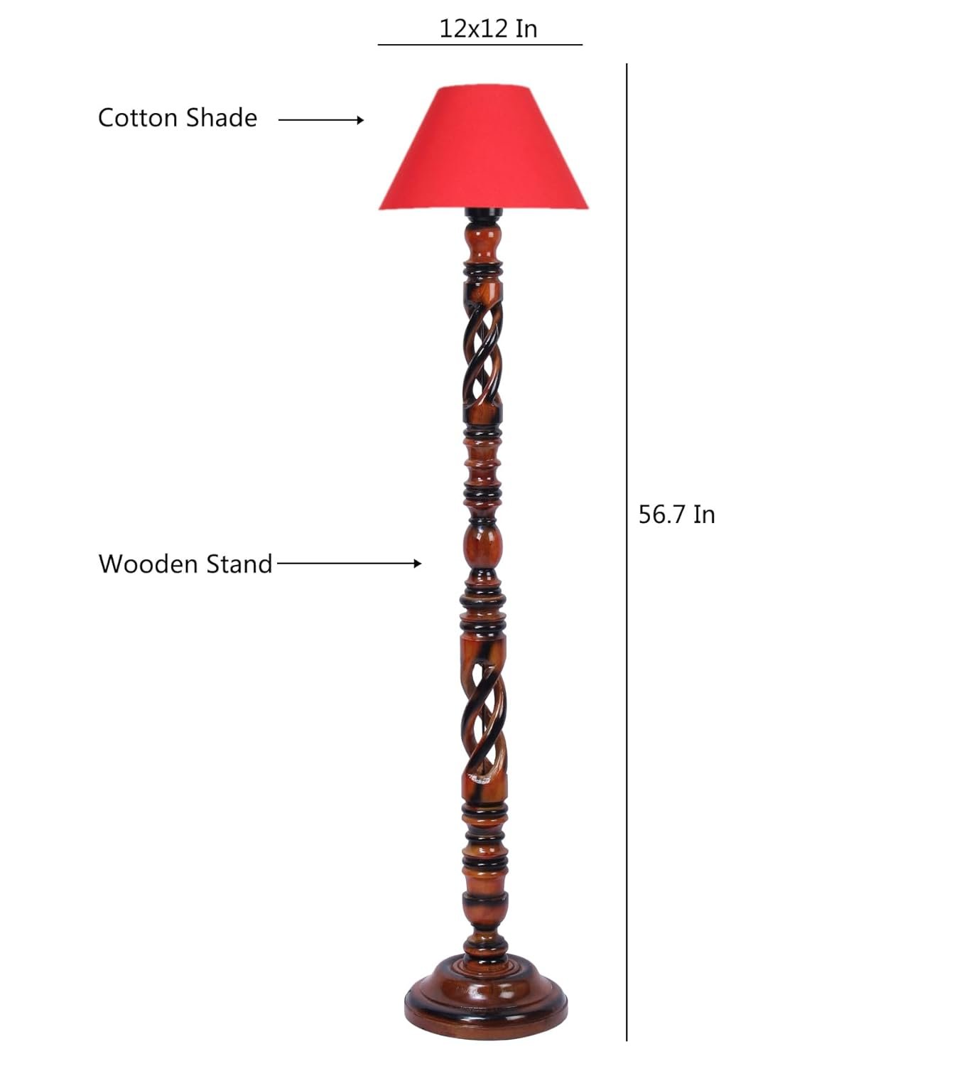 Red Cotton Conical Wooden Floor Lamp -22-(14x55.75inches) -Open Snake