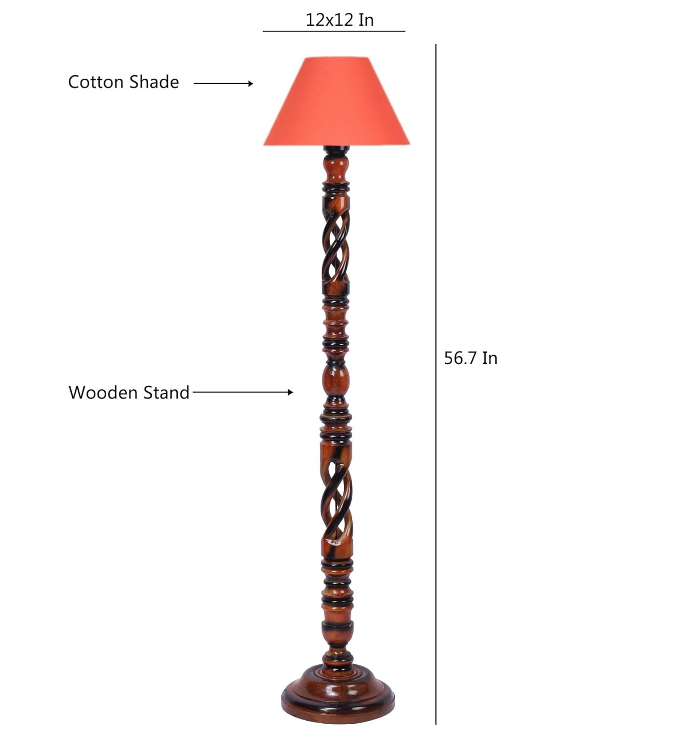 Orange Cotton Conical Wooden Floor Lamp -23-(14x55.75inches) -Open Snake