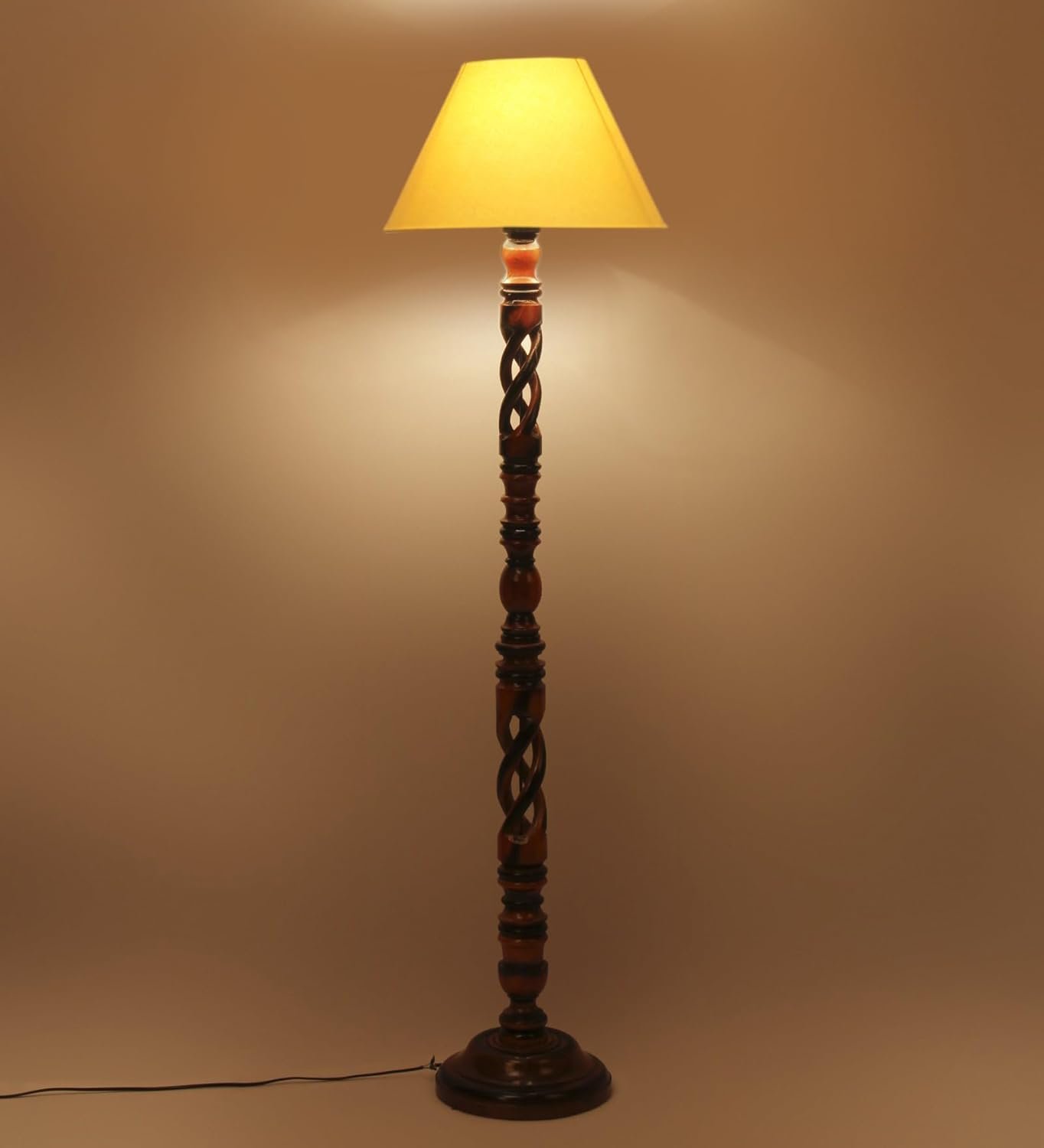 Yellow Cotton Conical Wooden Floor Lamp -24-(14x55.75inches) -Open Snake