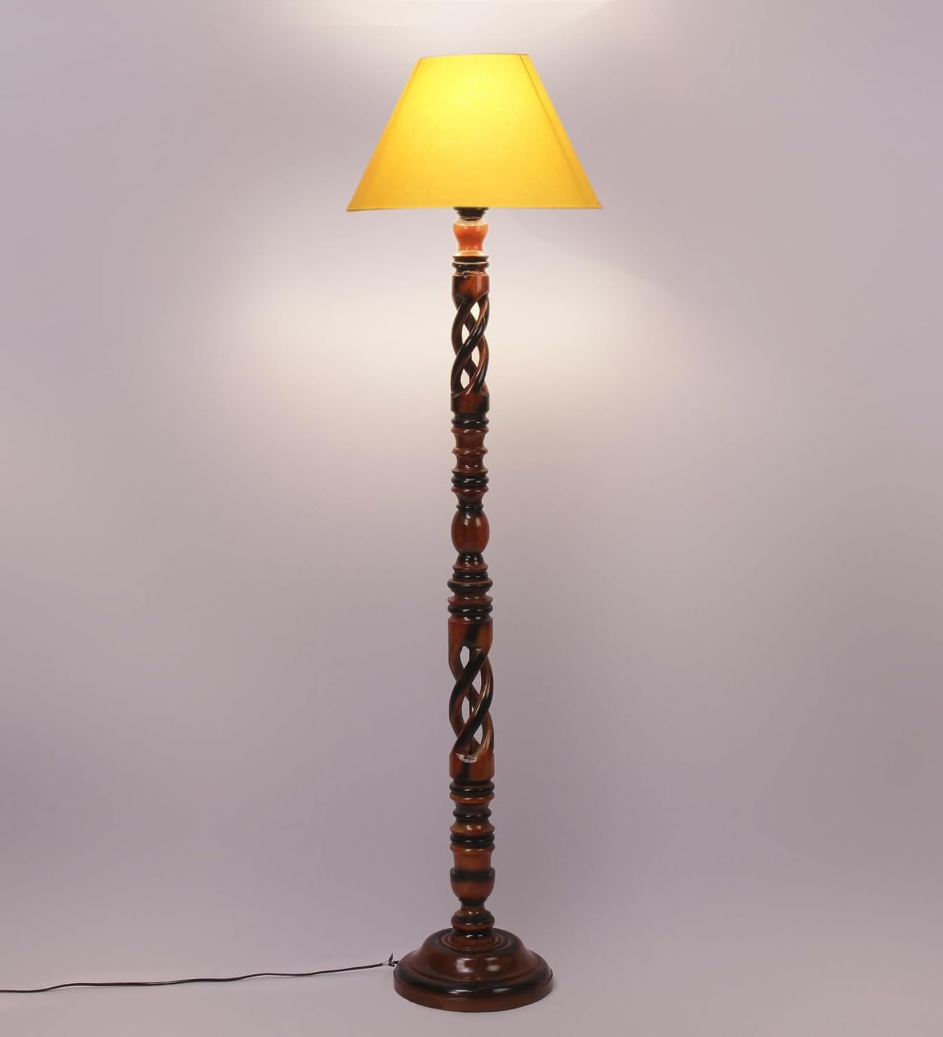Yellow Cotton Conical Wooden Floor Lamp -24-(14x55.75inches) -Open Snake