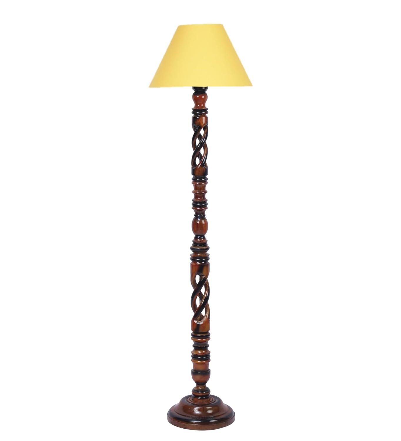Yellow Cotton Conical Wooden Floor Lamp -24-(14x55.75inches) -Open Snake