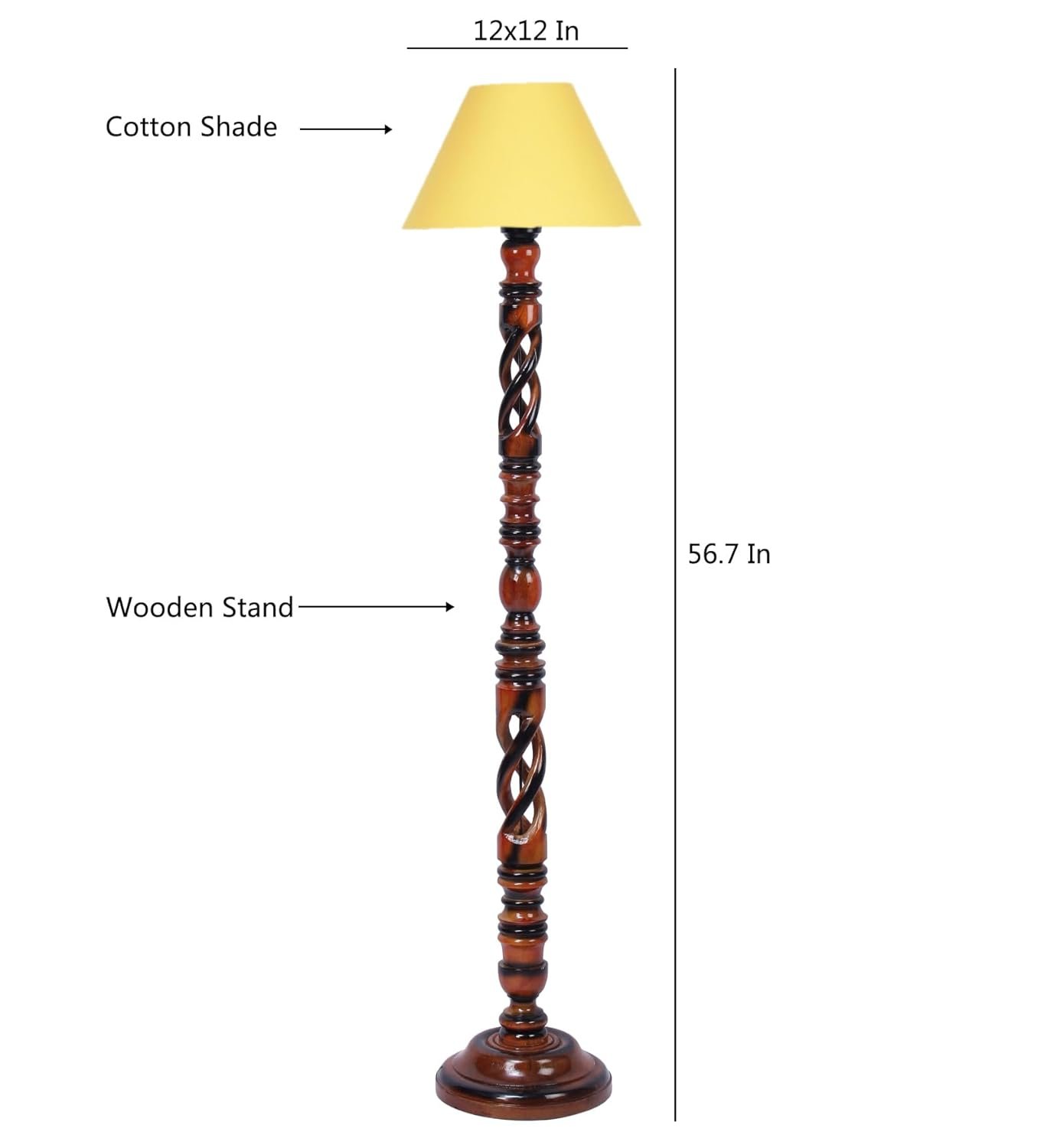 Yellow Cotton Conical Wooden Floor Lamp -24-(14x55.75inches) -Open Snake