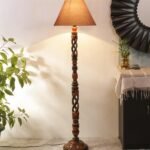 Grey Cotton Conical Wooden Floor Lamp -25-(14×55.75inches) -Open Snake