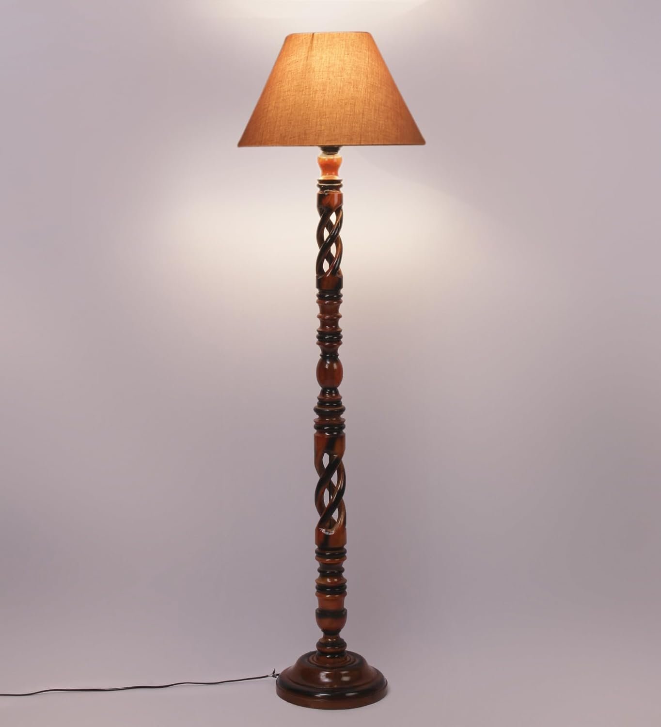 Grey Cotton Conical Wooden Floor Lamp -25-(14x55.75inches) -Open Snake