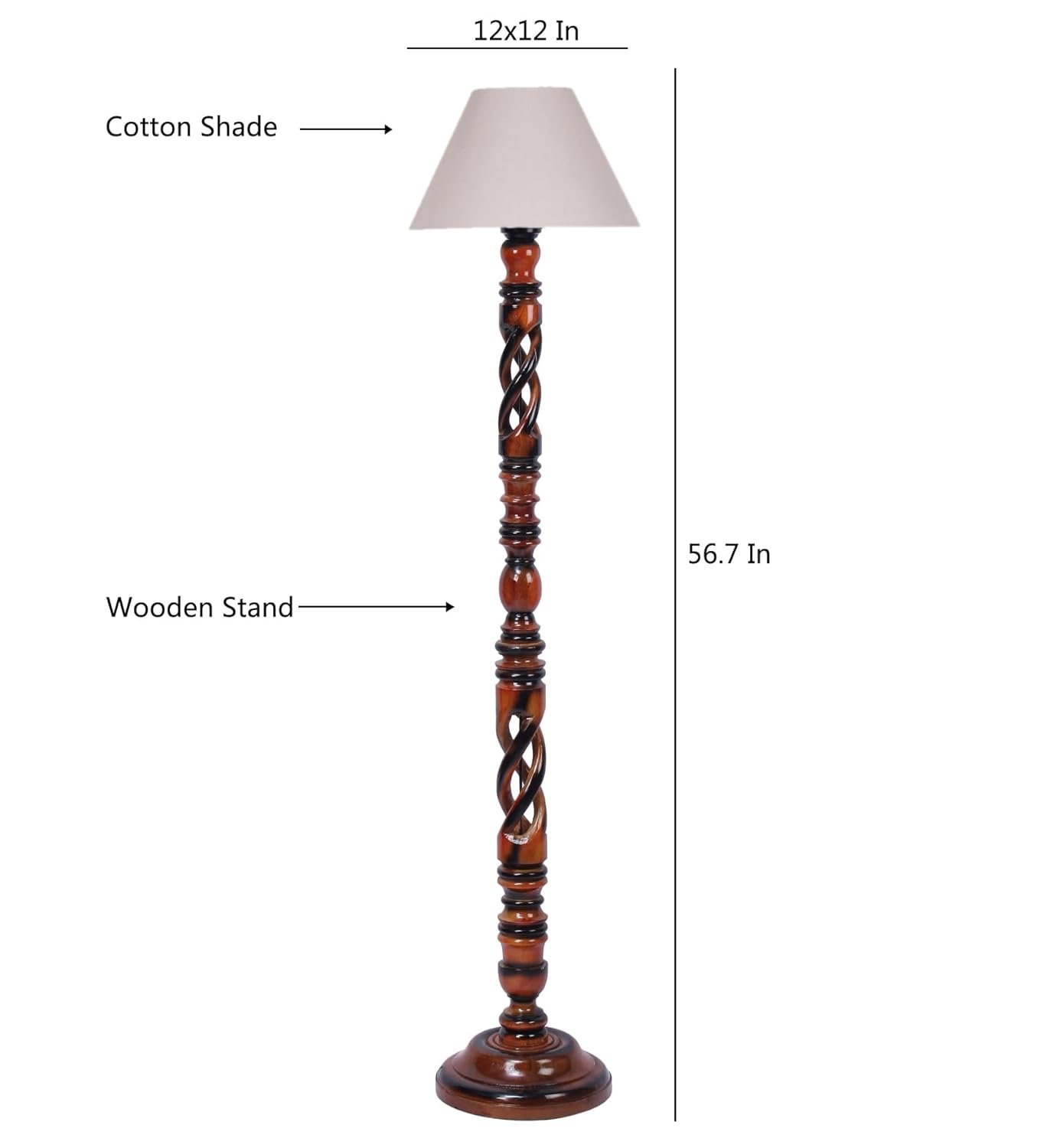 Grey Cotton Conical Wooden Floor Lamp -25-(14x55.75inches) -Open Snake