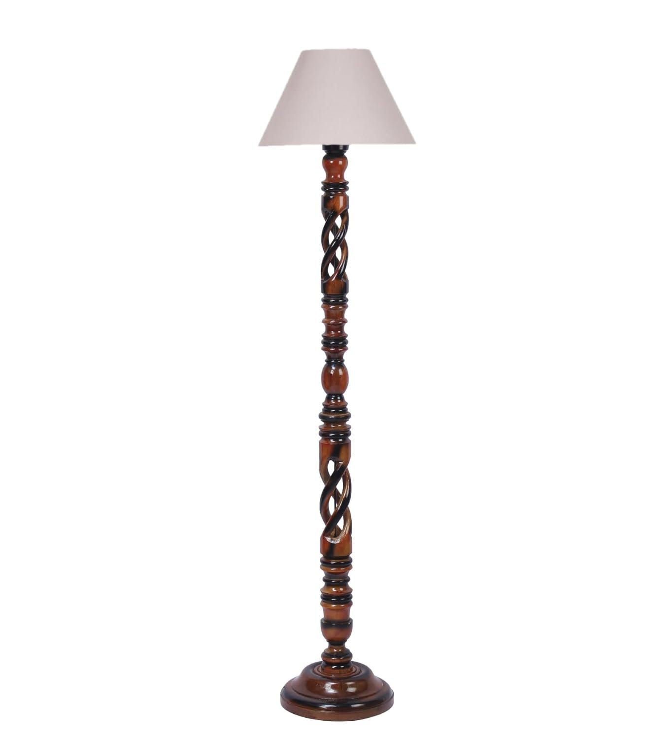 Grey Cotton Conical Wooden Floor Lamp -25-(14x55.75inches) -Open Snake