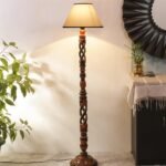 White & Black Cotton Conical Wooden Floor Lamp -26-(14×55.75inches) -Open Snake