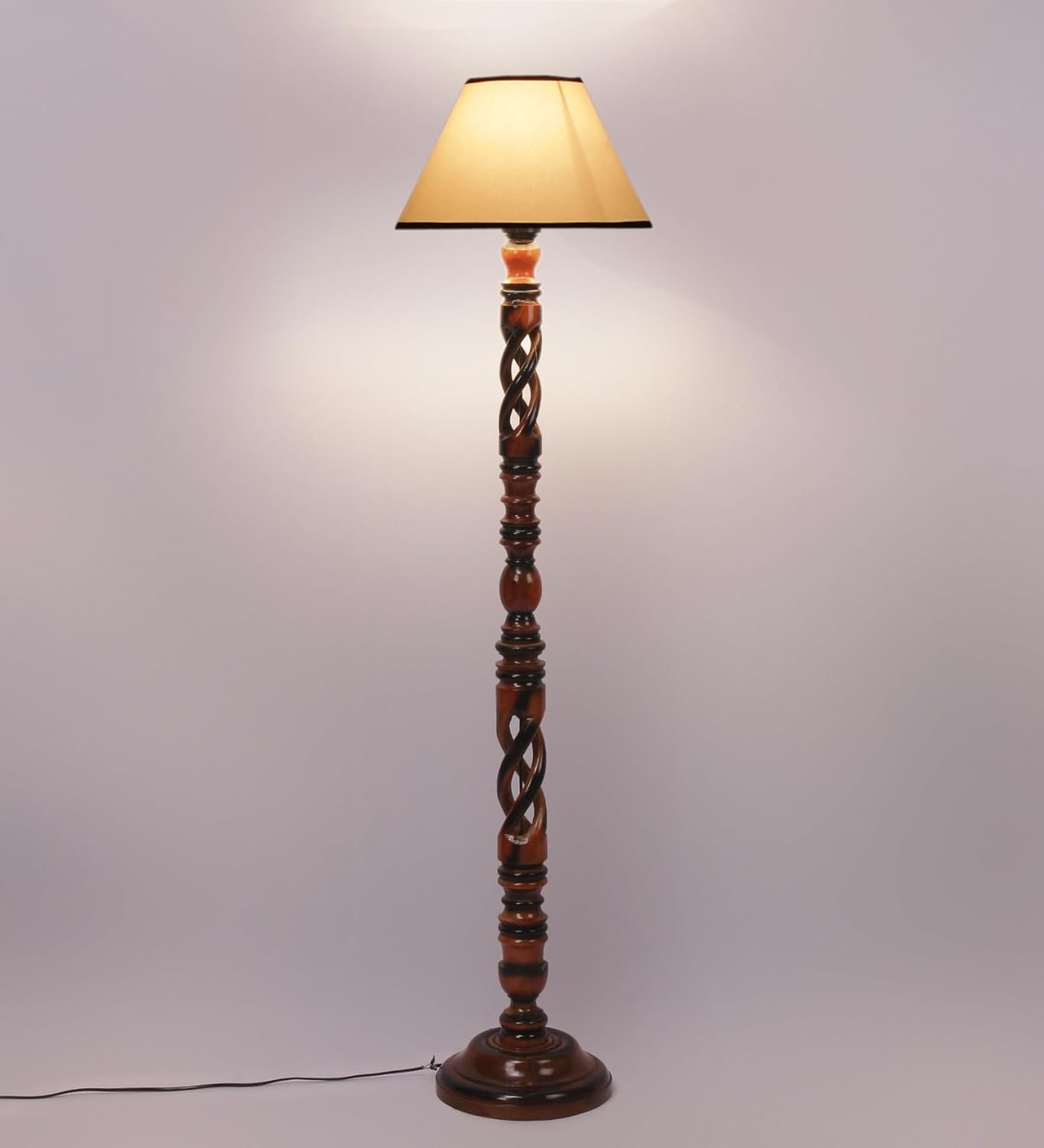 White & Black Cotton Conical Wooden Floor Lamp -26-(14x55.75inches) -Open Snake