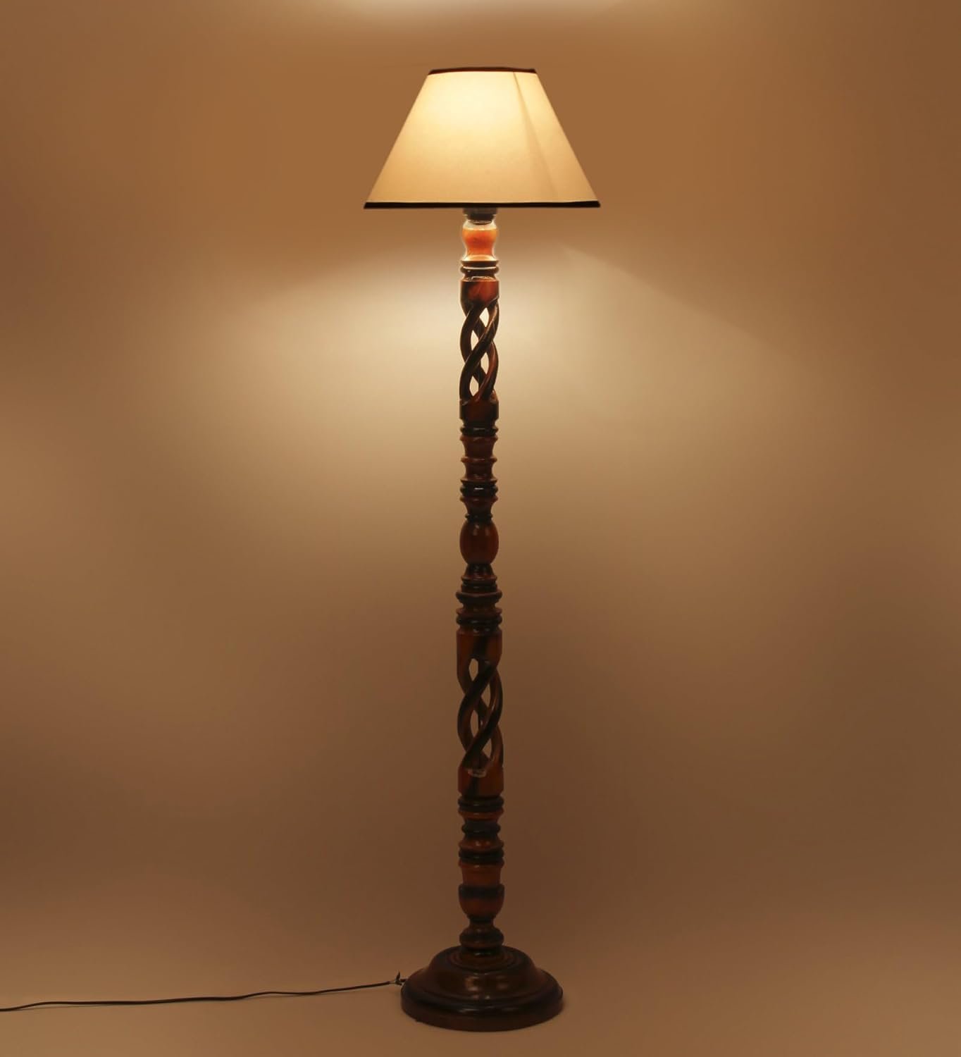 White & Black Cotton Conical Wooden Floor Lamp -26-(14x55.75inches) -Open Snake
