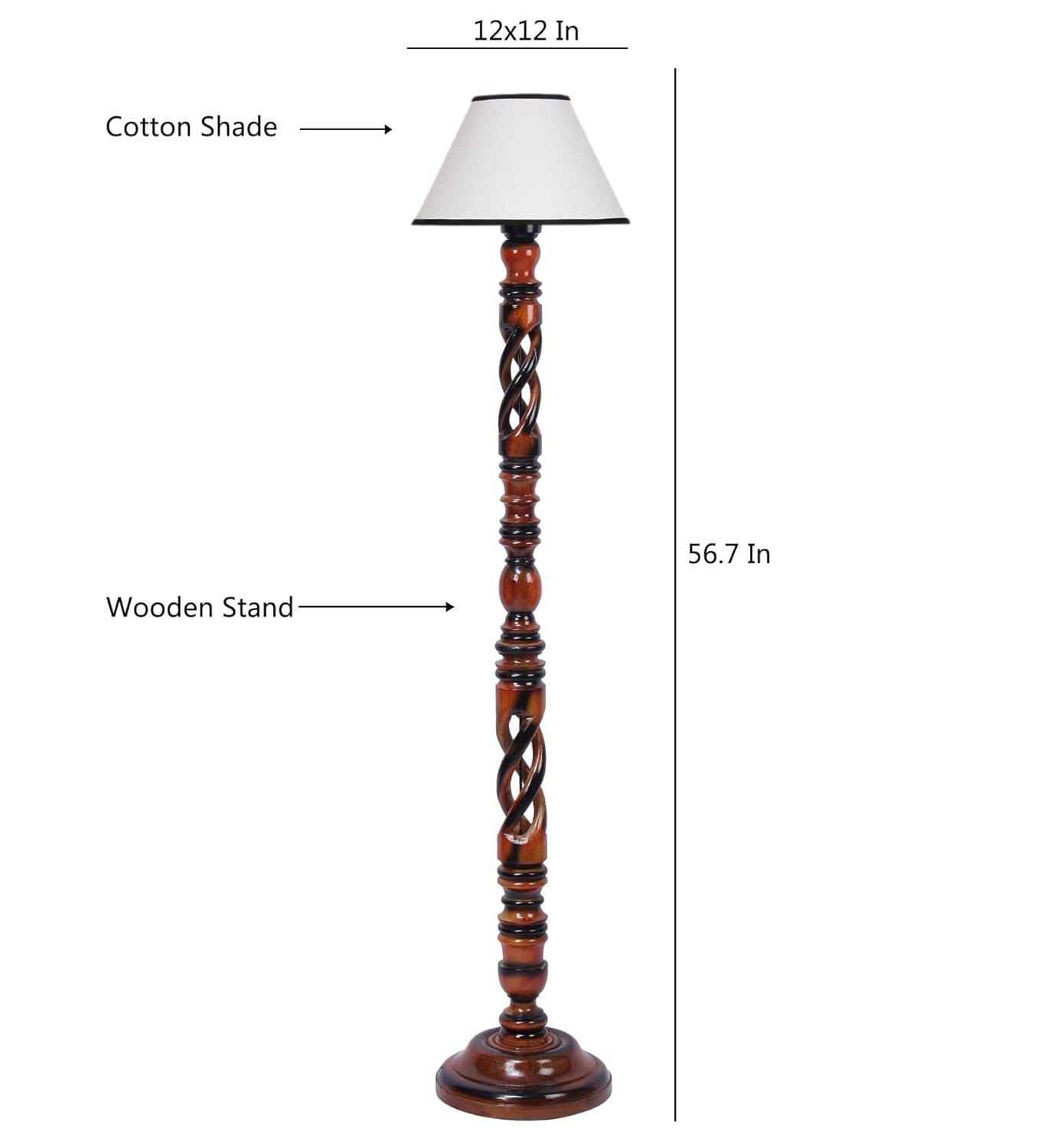 White & Black Cotton Conical Wooden Floor Lamp -26-(14x55.75inches) -Open Snake