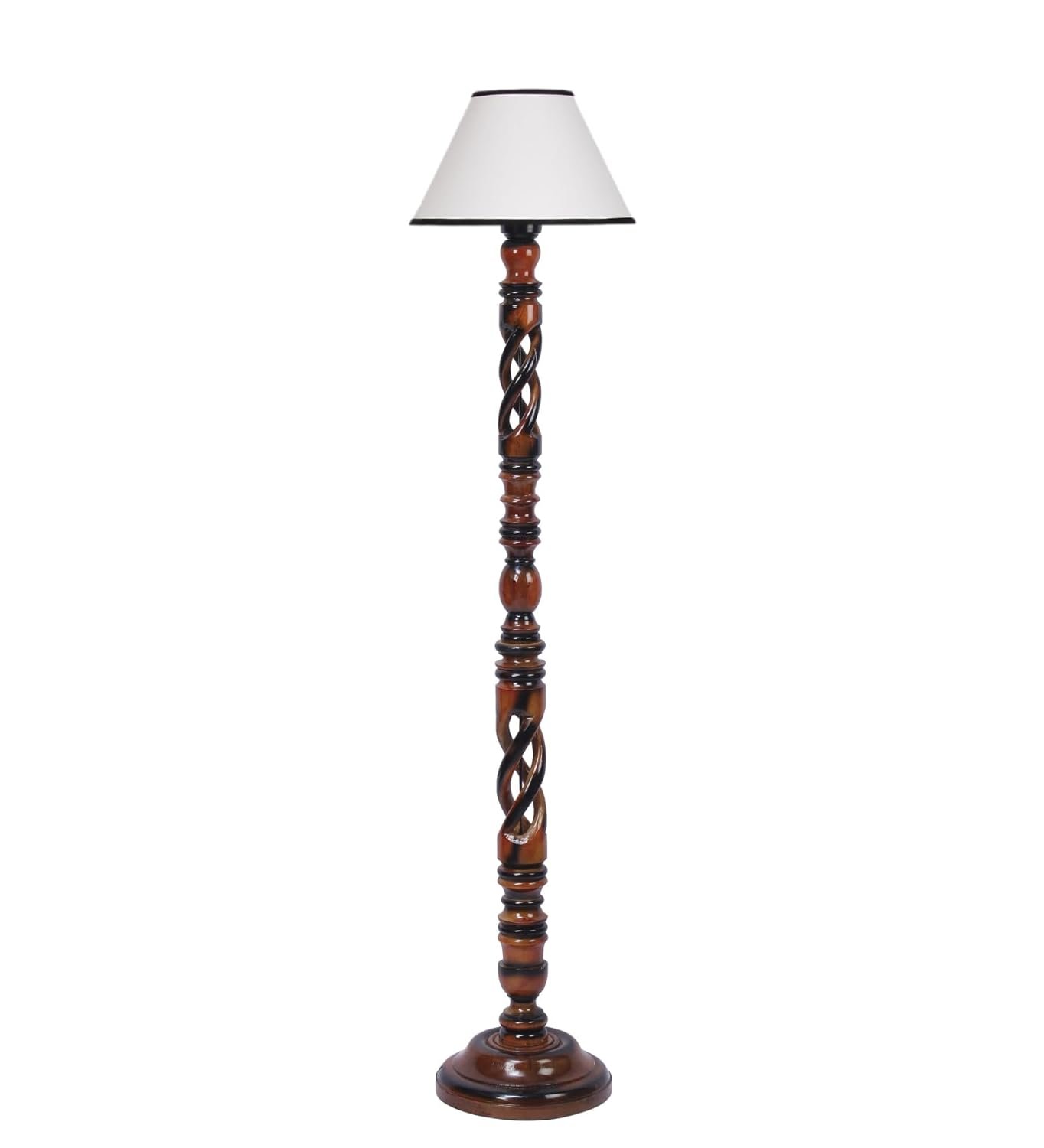 White & Black Cotton Conical Wooden Floor Lamp -26-(14x55.75inches) -Open Snake